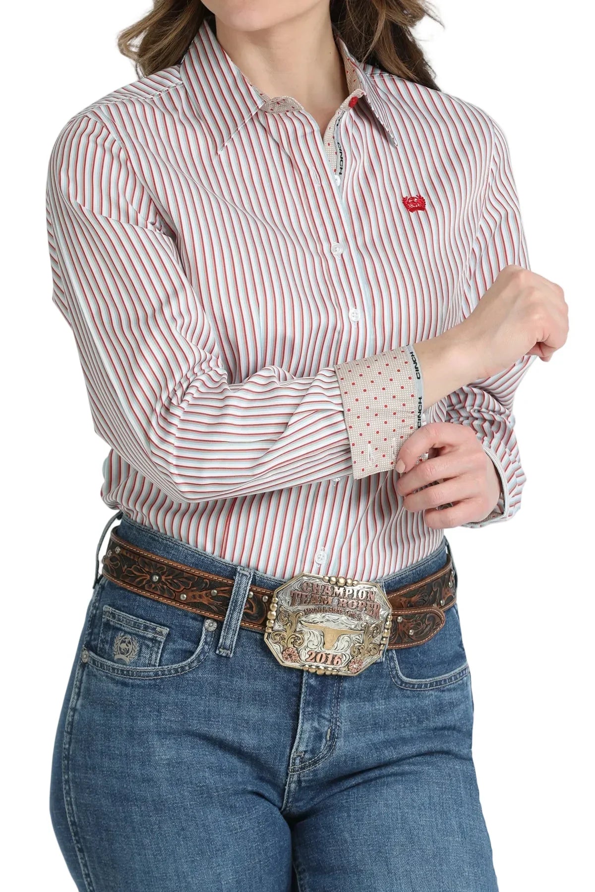 Women's Cinch Long Sleeve Striped Button Up Shirt MSW9165090