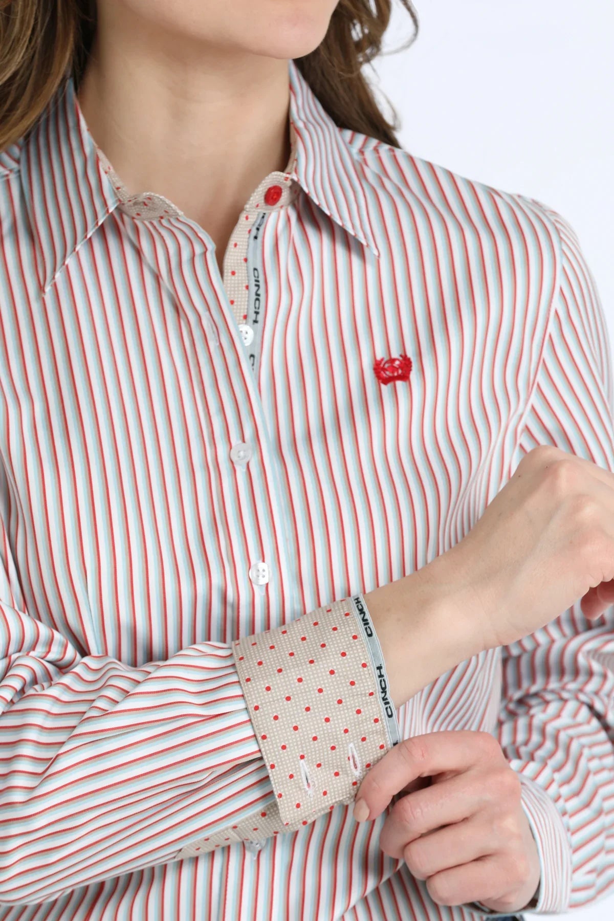 Women's Cinch Long Sleeve Striped Button Up Shirt MSW9165090