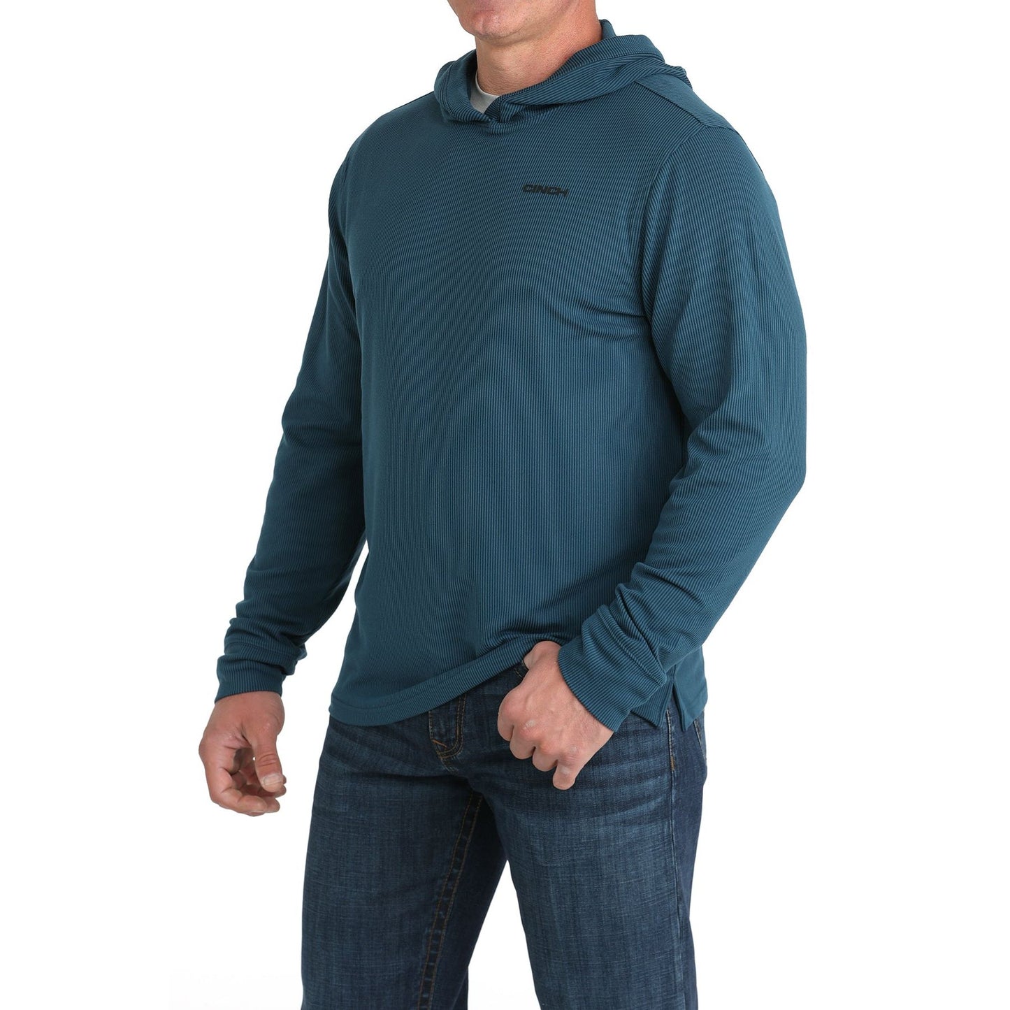Men's Cinch Blue Ribbed Hoodie MTK1671002