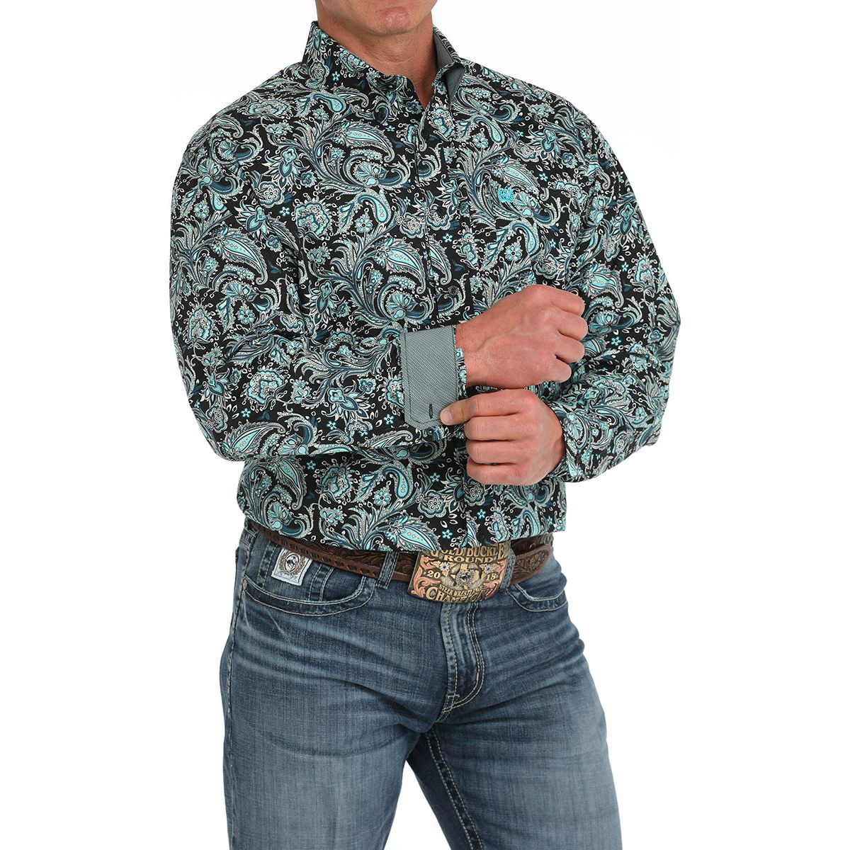 Men's Cinch Green Patterned Long Sleeve Button UP MTW1105907 - Crazy House Western Wear