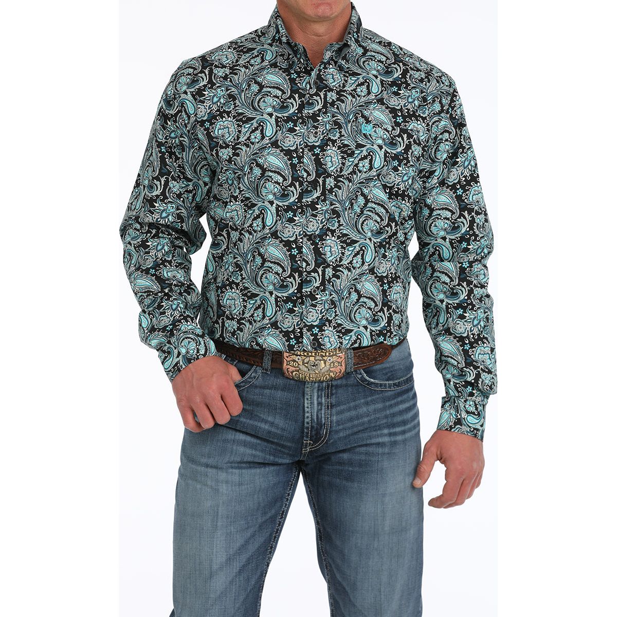 Men's Cinch Green Patterned Long Sleeve Button UP MTW1105907 - Crazy House Western Wear