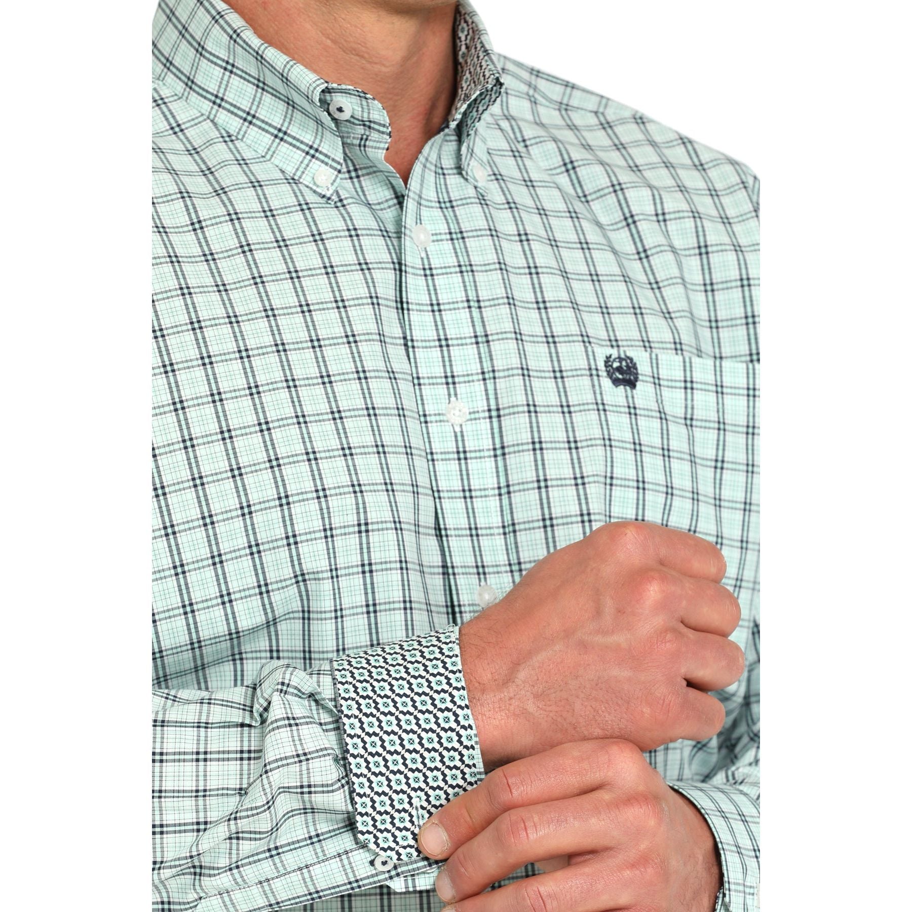 Men's Cinch Turquoise and Black Plaid Classic Fit Button Up Shirt MTW1105931 - Crazy House Western Wear