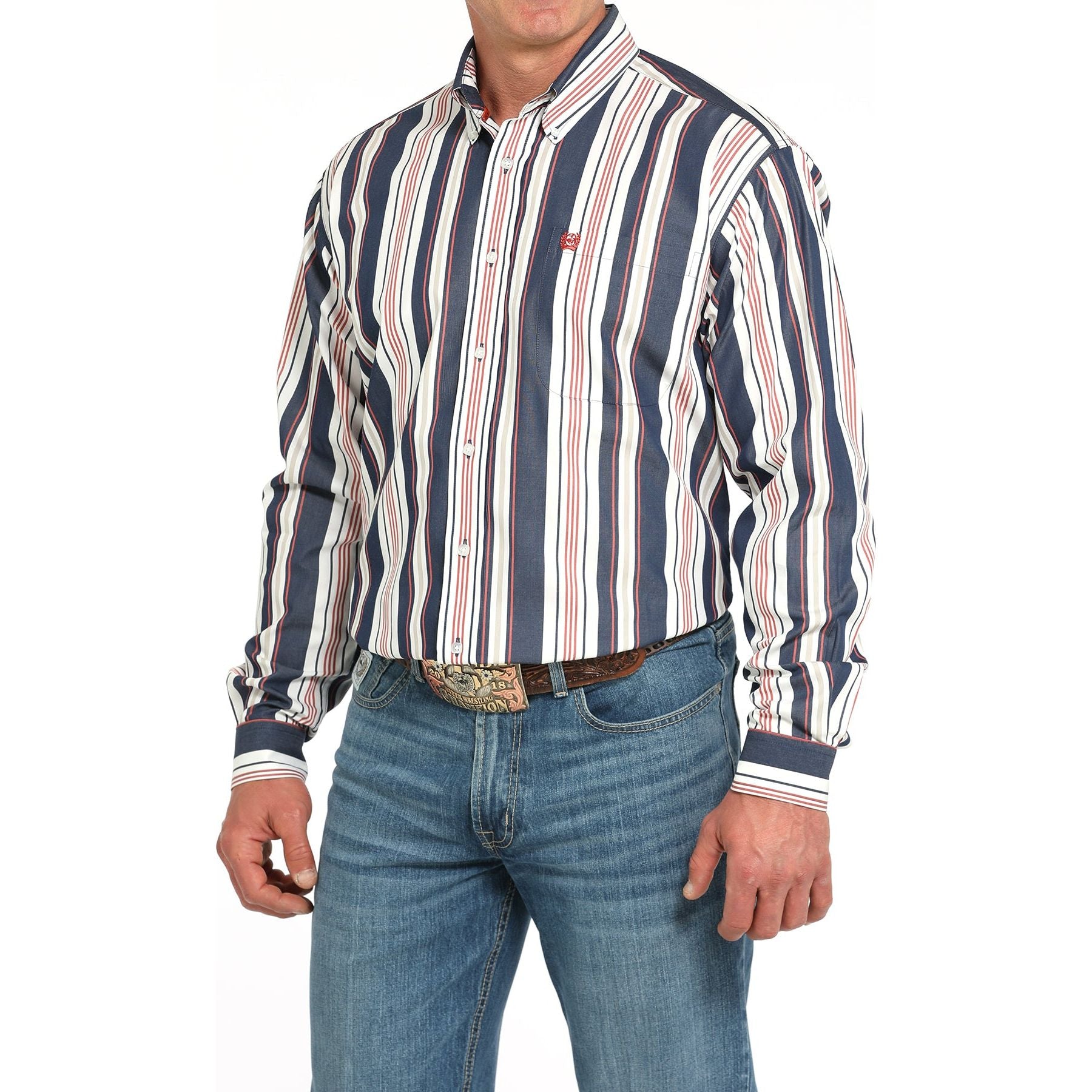 Men's Cinch Navy Striped Shirt MTW1105938 - Crazy House Western Wear