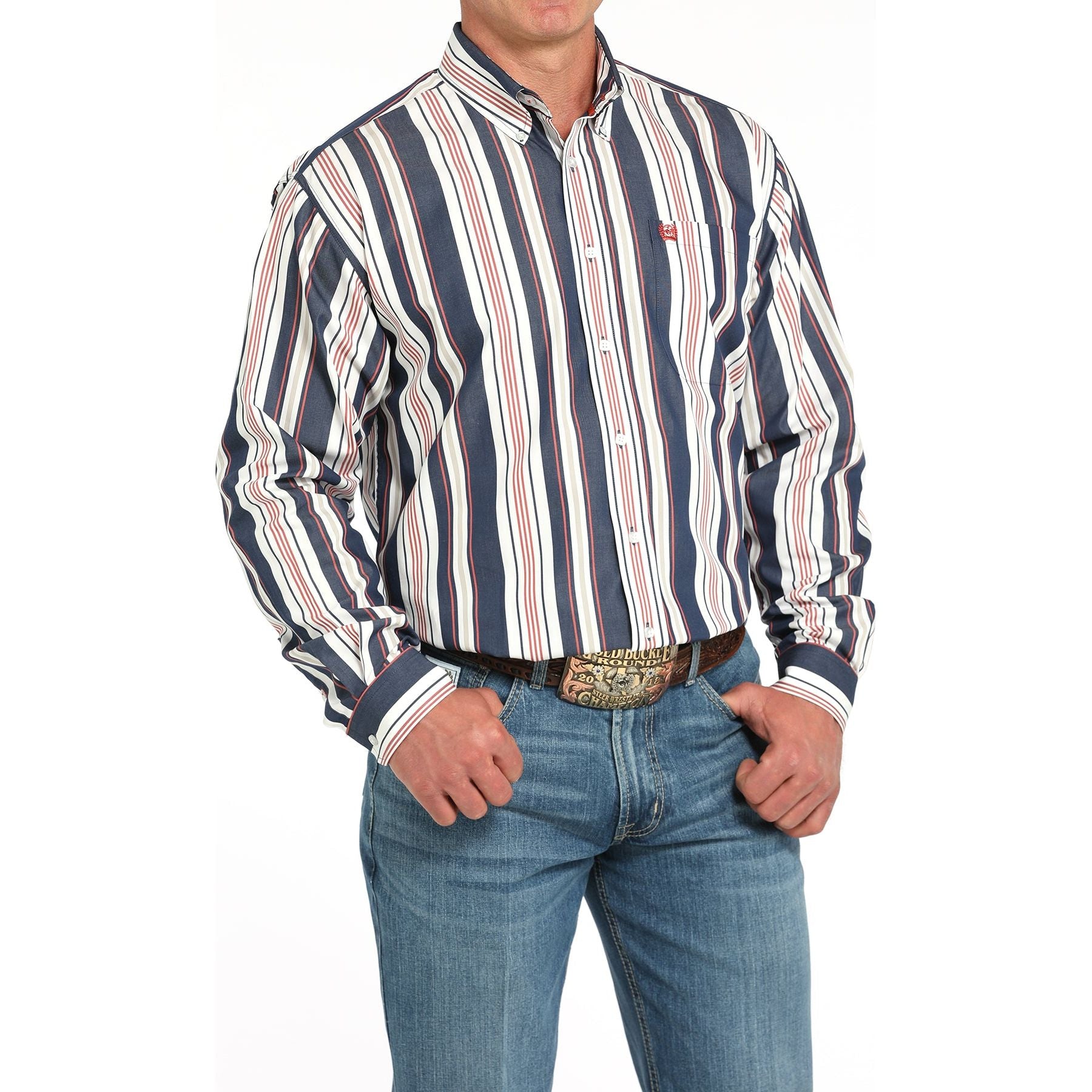 Men's Cinch Navy Striped Shirt MTW1105938 - Crazy House Western Wear