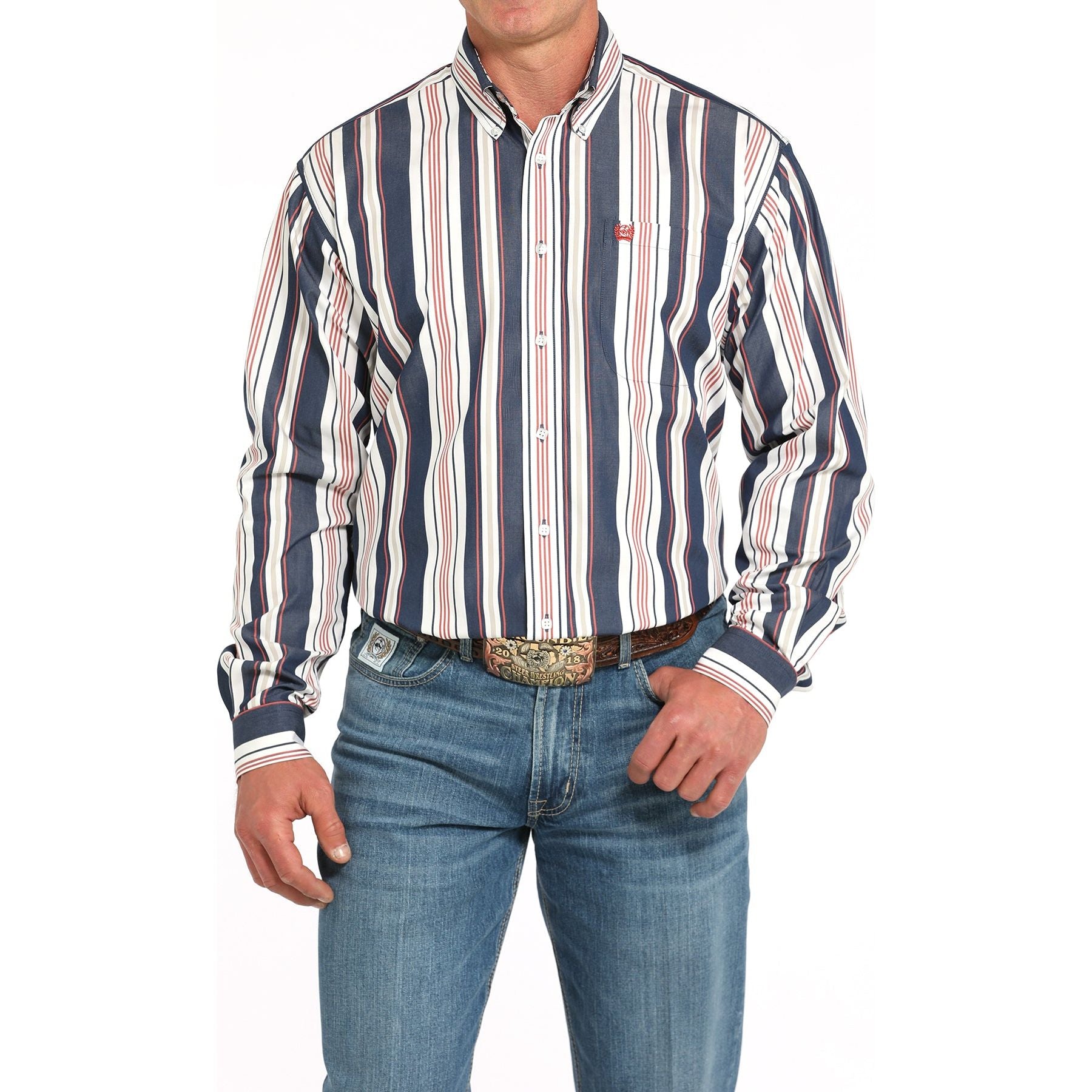 Men's Cinch Navy Striped Shirt MTW1105938 - Crazy House Western Wear