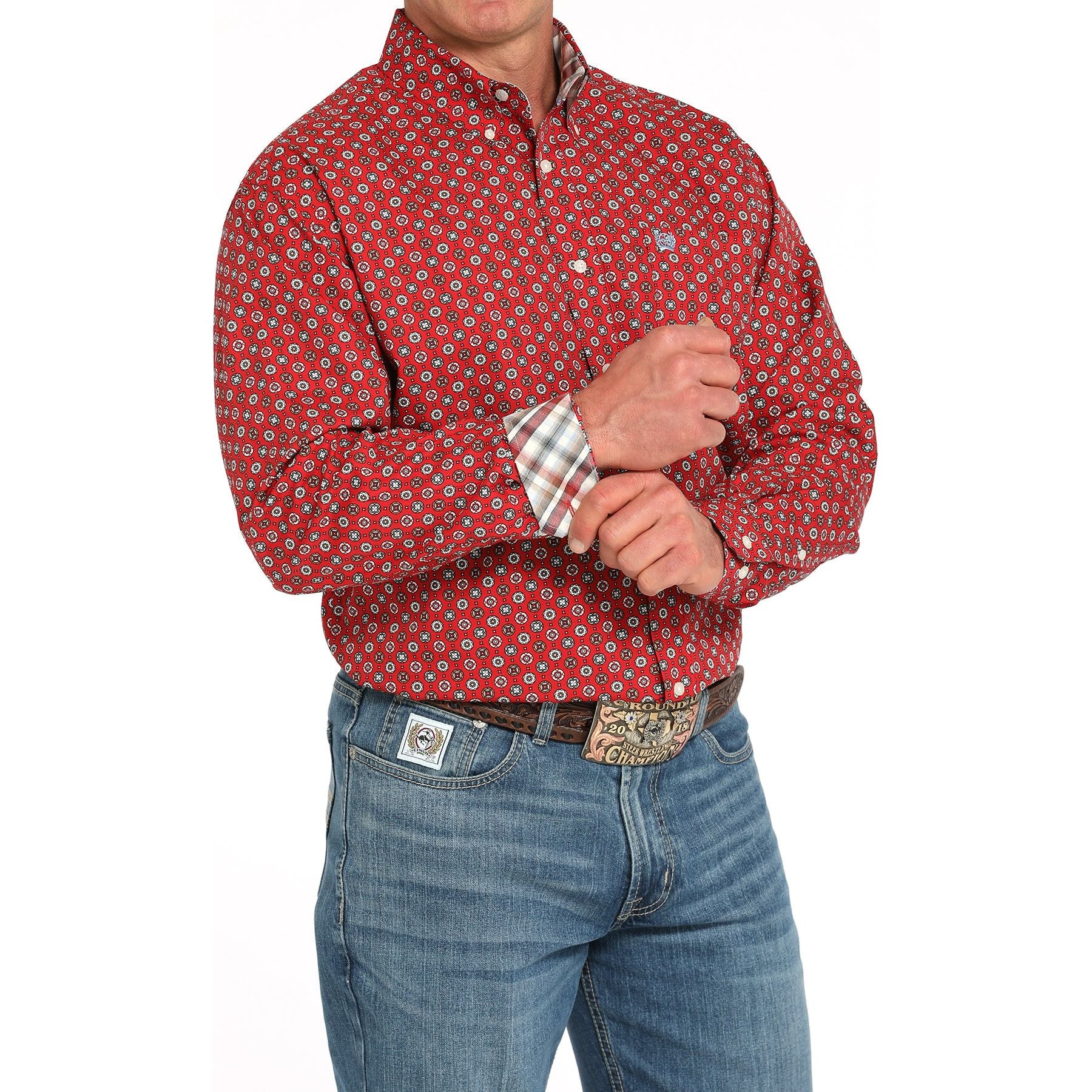 Men's Cinch Long Sleeve Red Printed Button Down Western Shirt MTW1105945-RED - Crazy House Western Wear