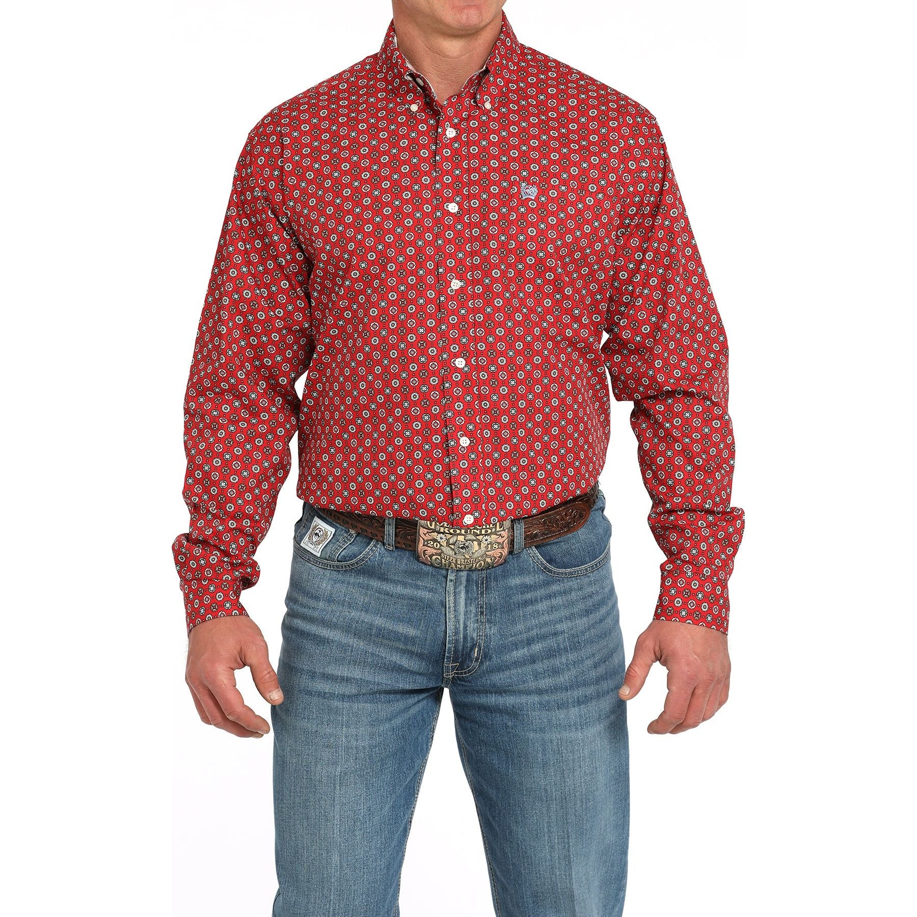 Men's Cinch Long Sleeve Red Printed Button Down Western Shirt MTW1105945-RED - Crazy House Western Wear
