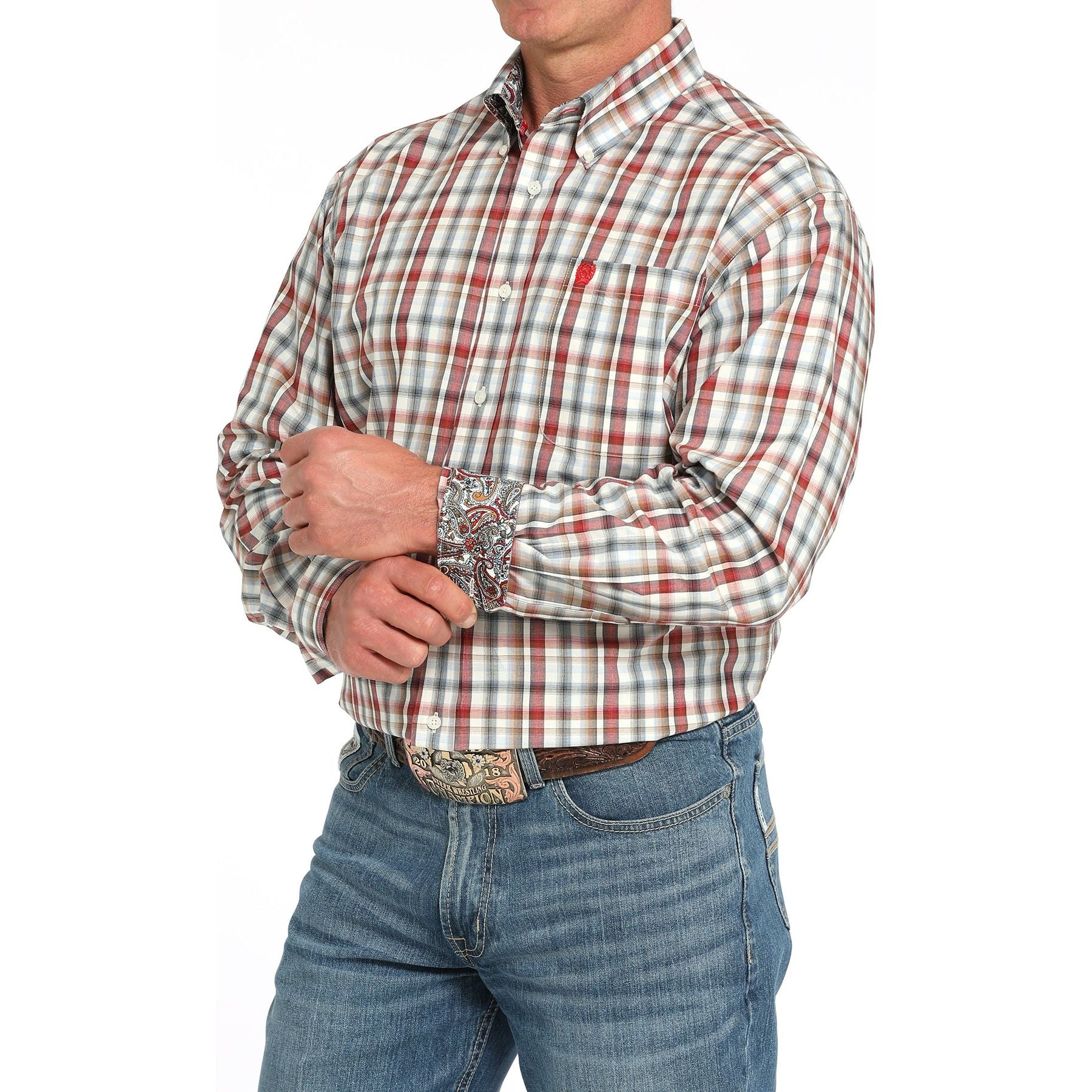 Men's Cinch Long Sleeve Plaid Button Up MTW1105946-CRE - Crazy House Western Wear