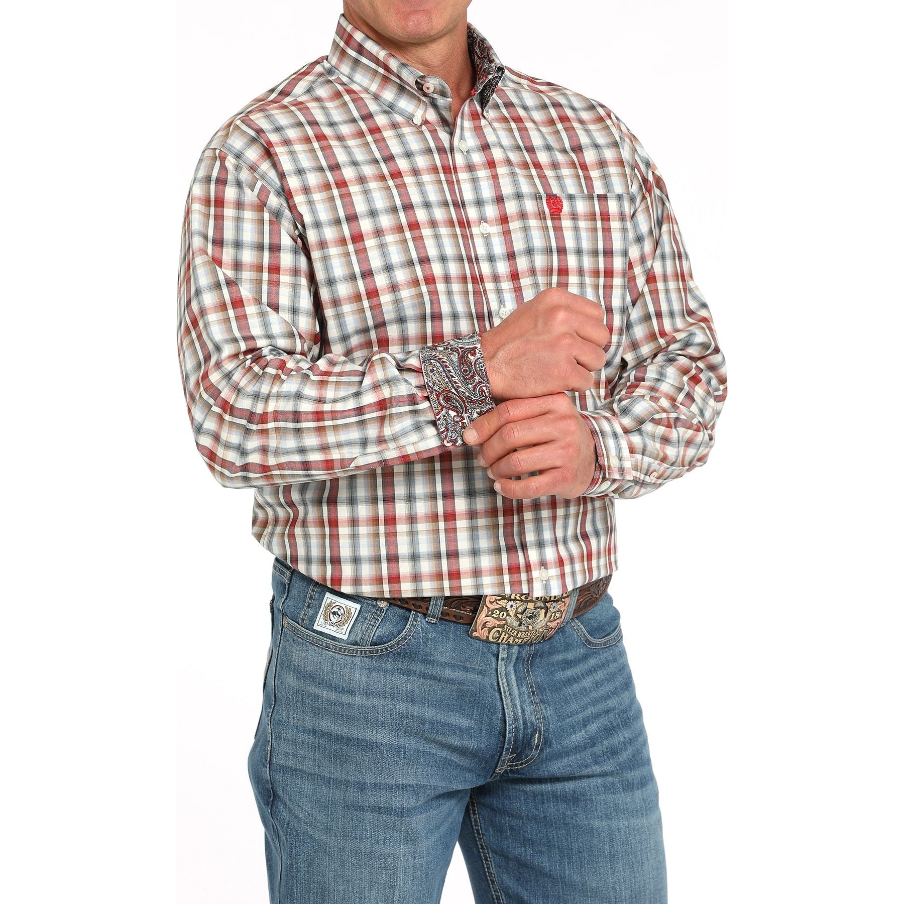 Men's Cinch Long Sleeve Plaid Button Up MTW1105946-CRE - Crazy House Western Wear