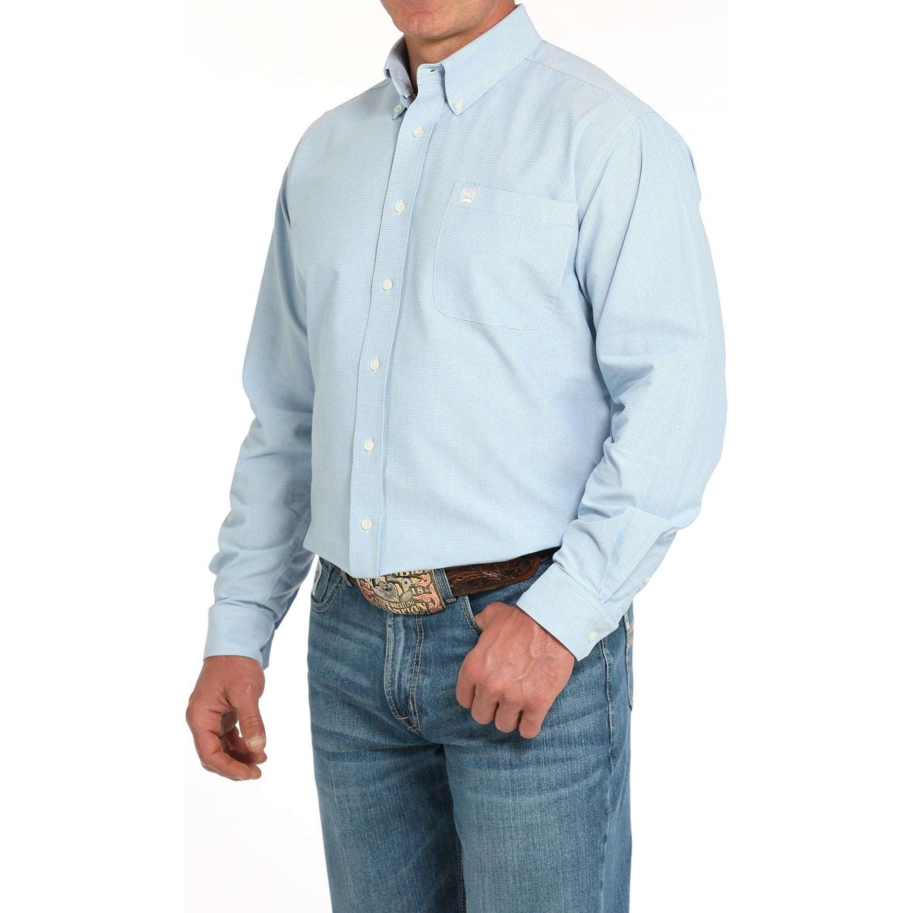 Men's Cinch Blue Long Sleeve Western Button Down Shirt MTW1105949-LTB - Crazy House Western Wear