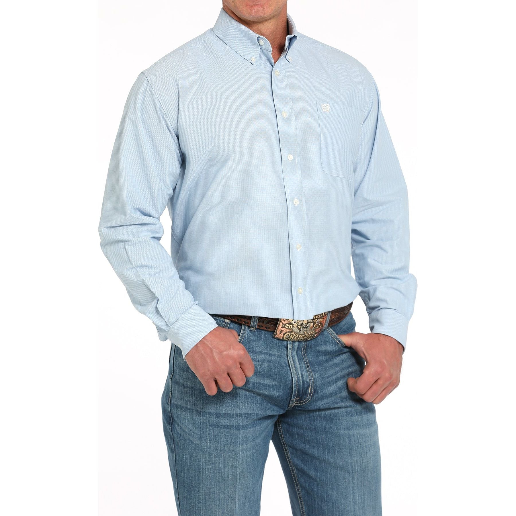Men's Cinch Blue Long Sleeve Western Button Down Shirt MTW1105949-LTB - Crazy House Western Wear