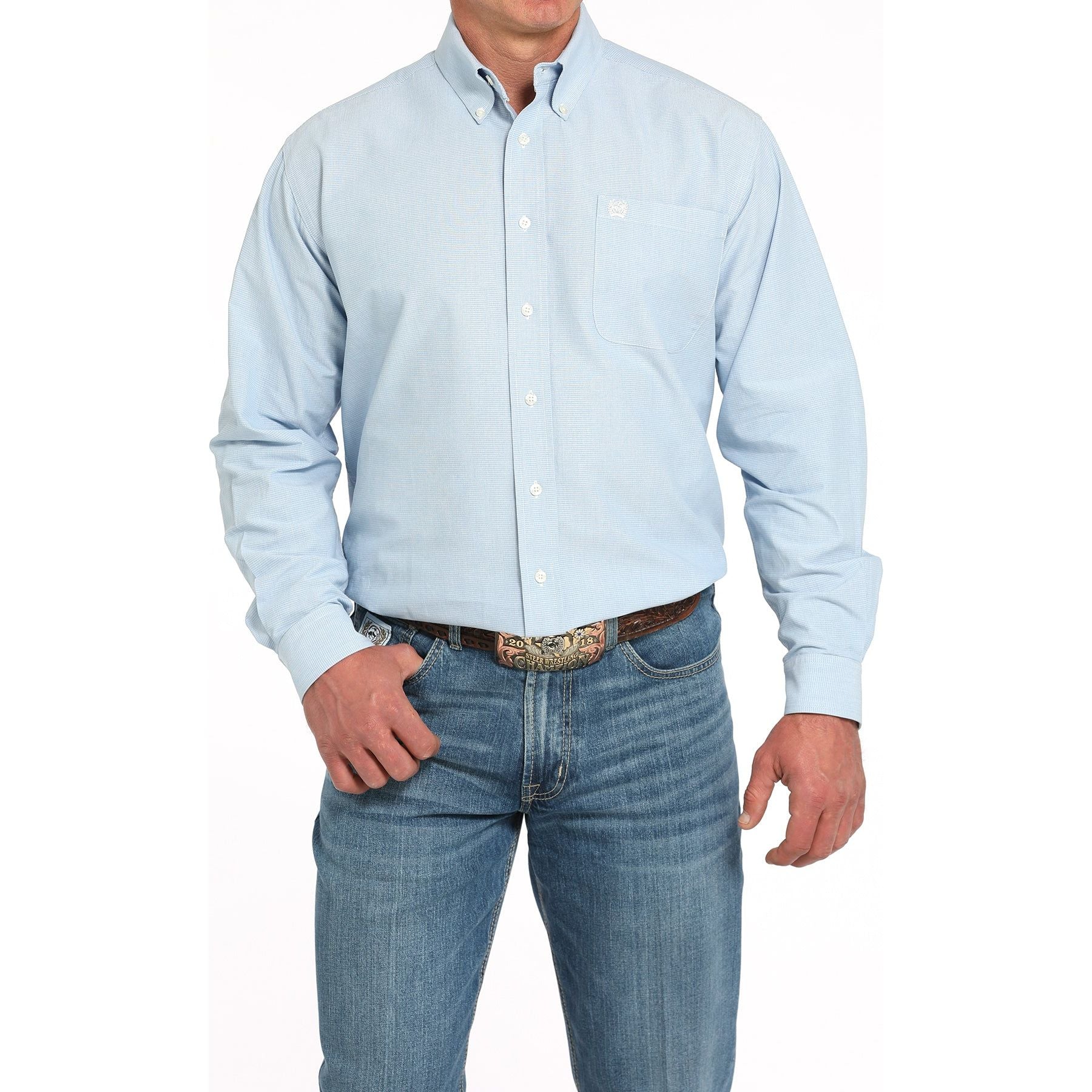 Men's Cinch Blue Long Sleeve Western Button Down Shirt MTW1105949-LTB - Crazy House Western Wear