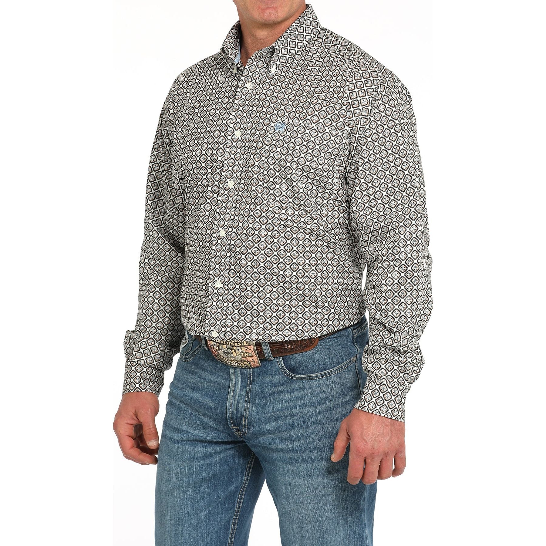 Men's Cinch Scalloped Diamond Long Sleeve Button Down Shirt MTW1105950-CRE - Crazy House Western Wear
