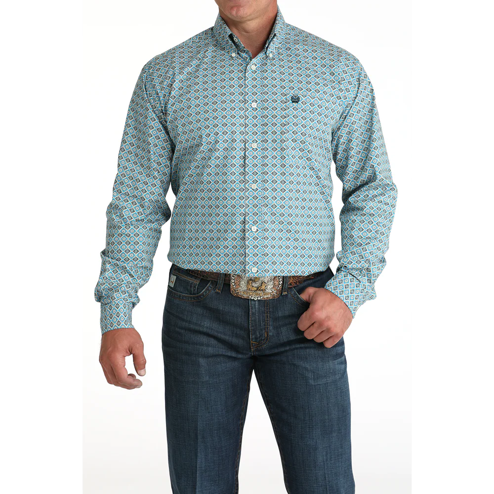 Men's Cinch Blue Print Long SLeeve Button Down Shirt MTW1105955 - Crazy House Western Wear