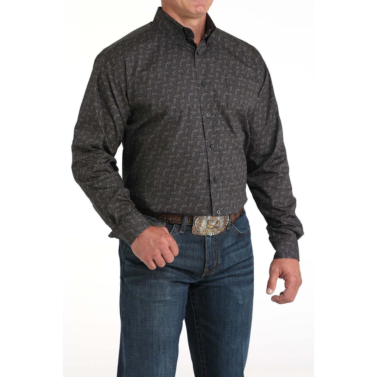 Men's Cinch Charcoal Paisley Print Classic Fit Button Down Shirt MTW1105959