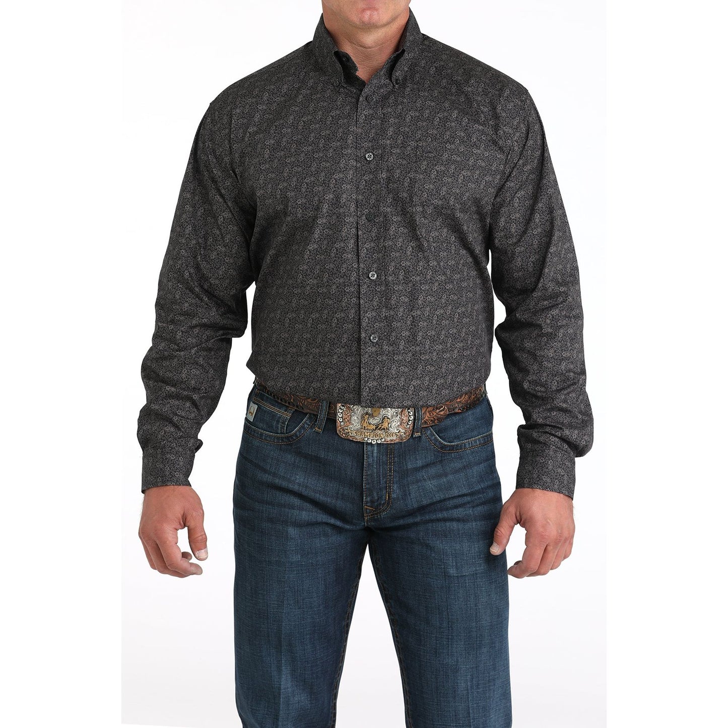 Men's Cinch Charcoal Paisley Print Classic Fit Button Down Shirt MTW1105959