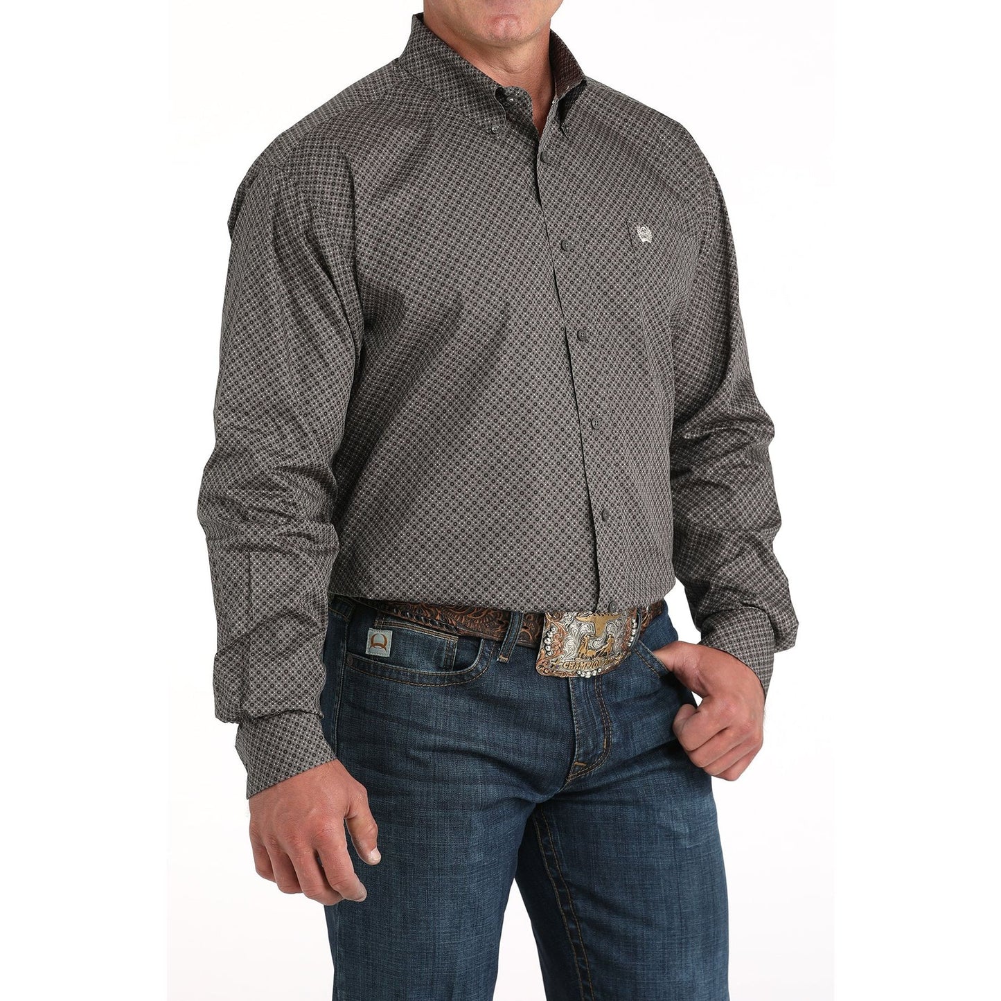 Men's Cinch Gray Geometric Print Shirt MTW1105960
