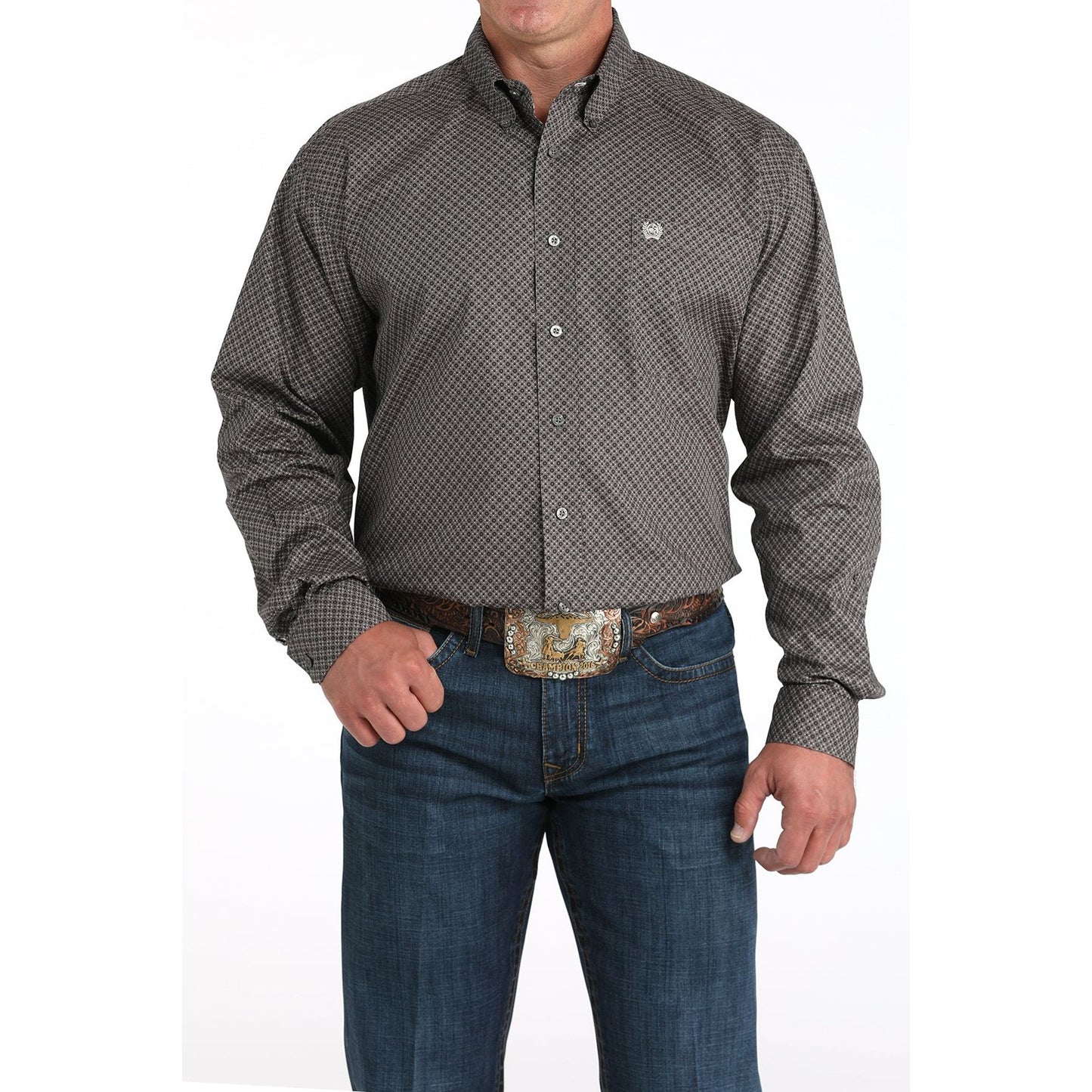 Men's Cinch Gray Geometric Print Shirt MTW1105960