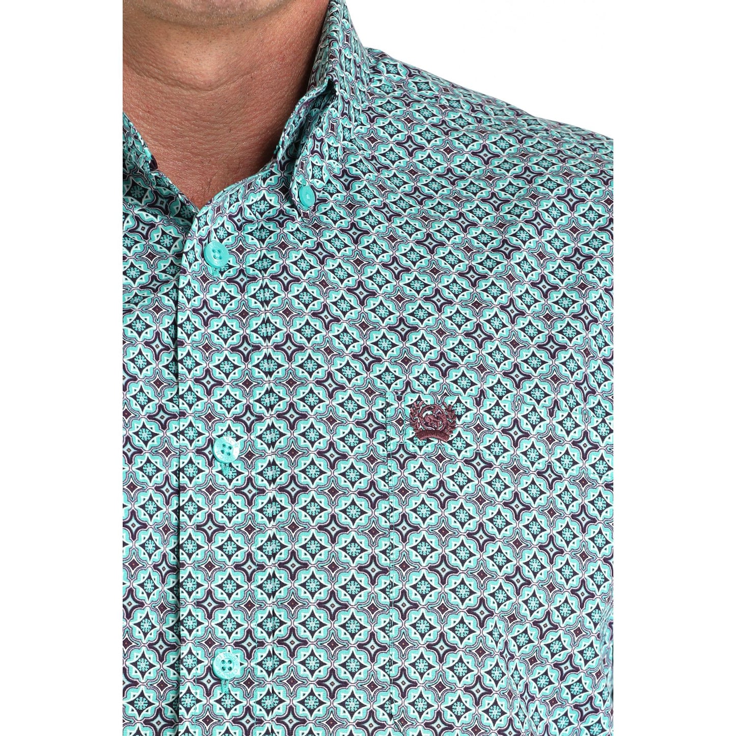 Men's Cinch Turquoise Tile Print Button Down Shirt MTW1105971