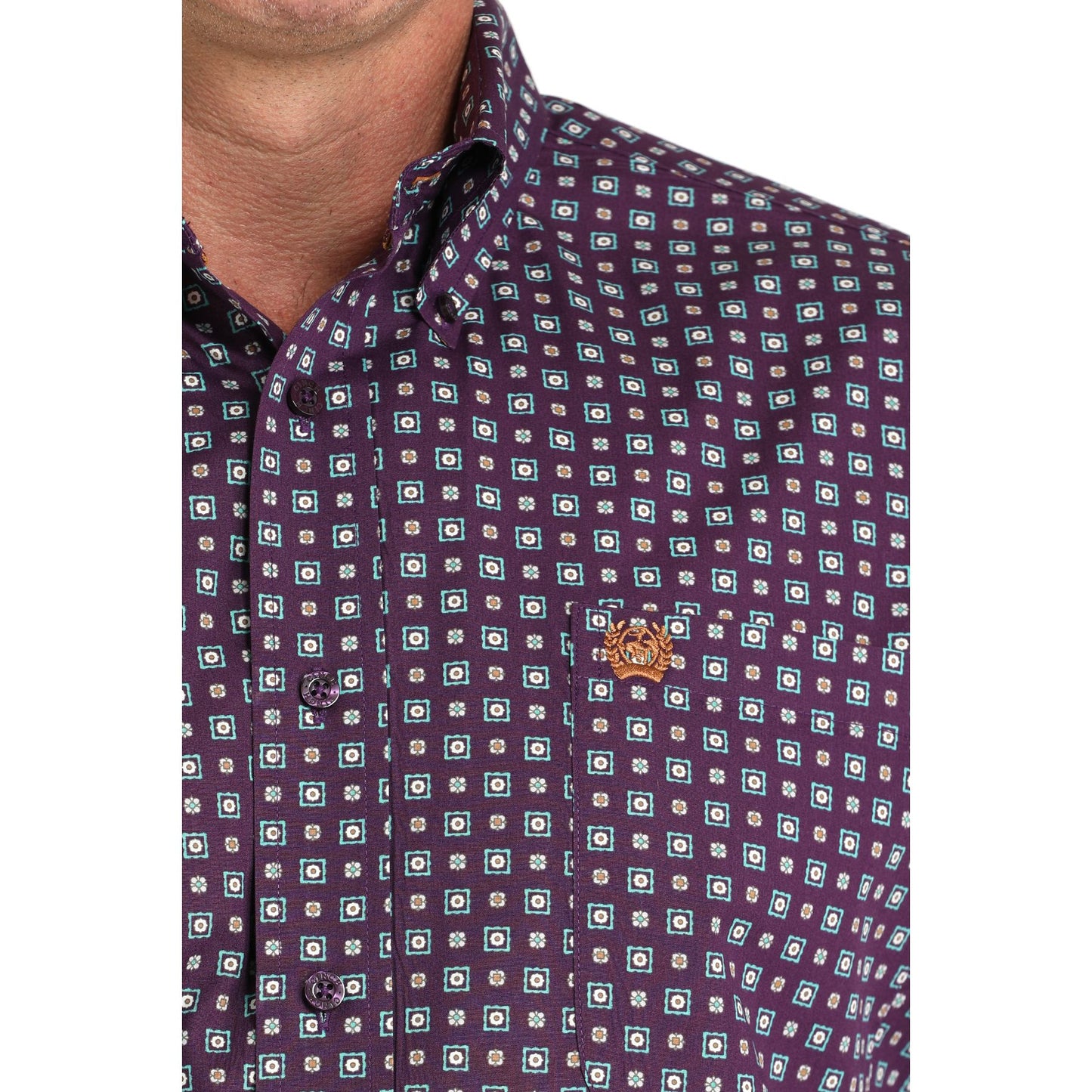 Men's Cinch Purple Geometric Print Long Sleeve Button Up MTW1105974
