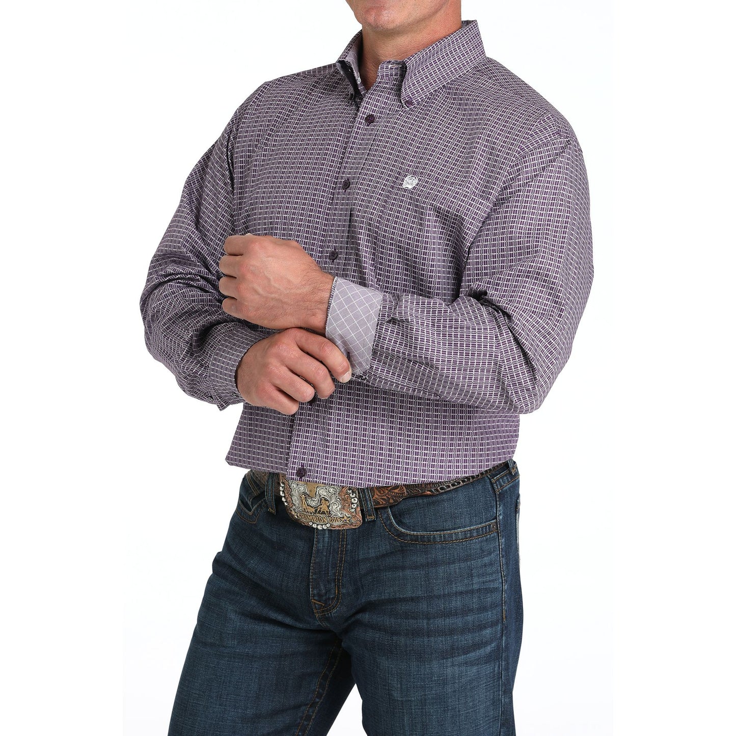 Men's Cinch Purple Plaid Print Western Shirt MTW1105975