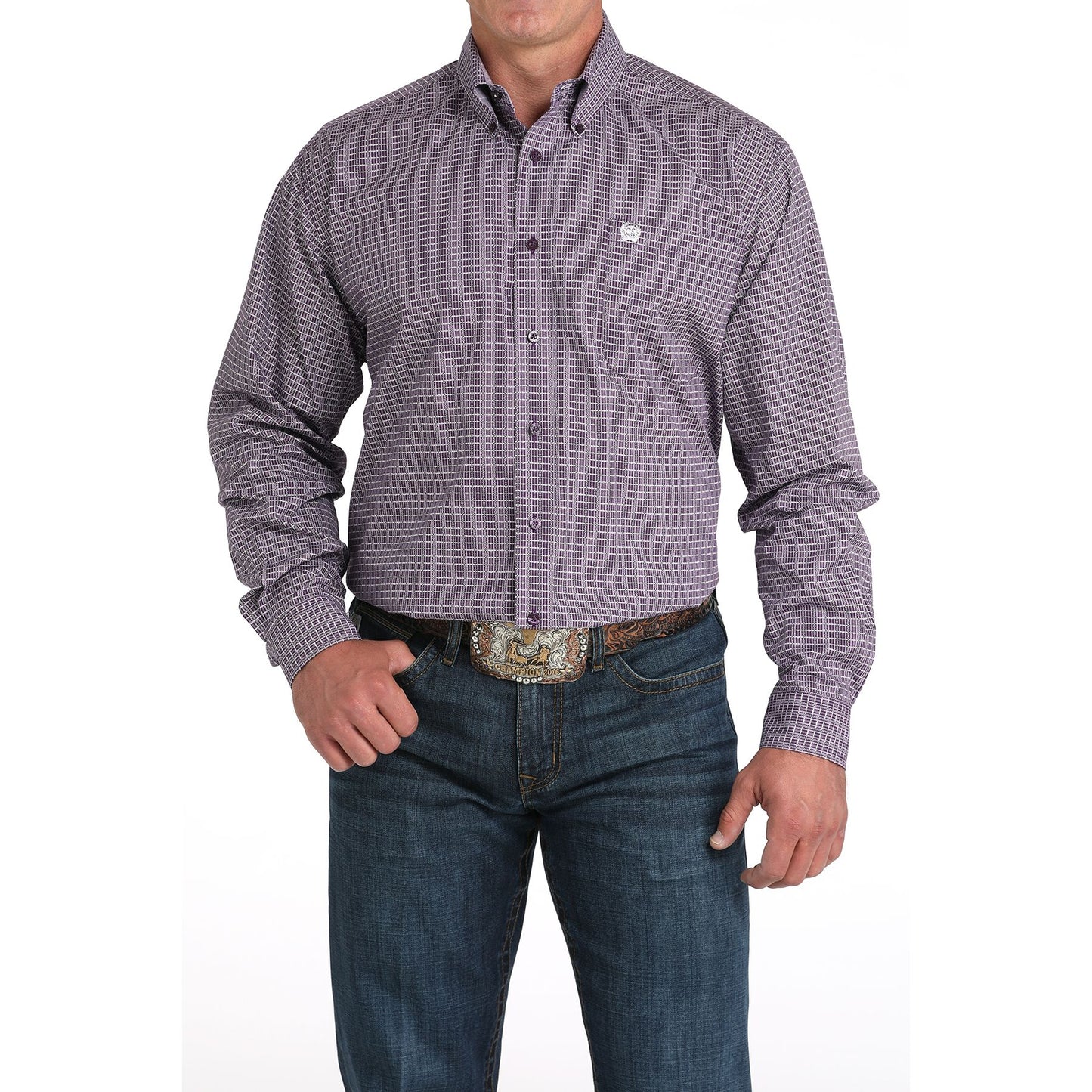 Men's Cinch Purple Plaid Print Western Shirt MTW1105975