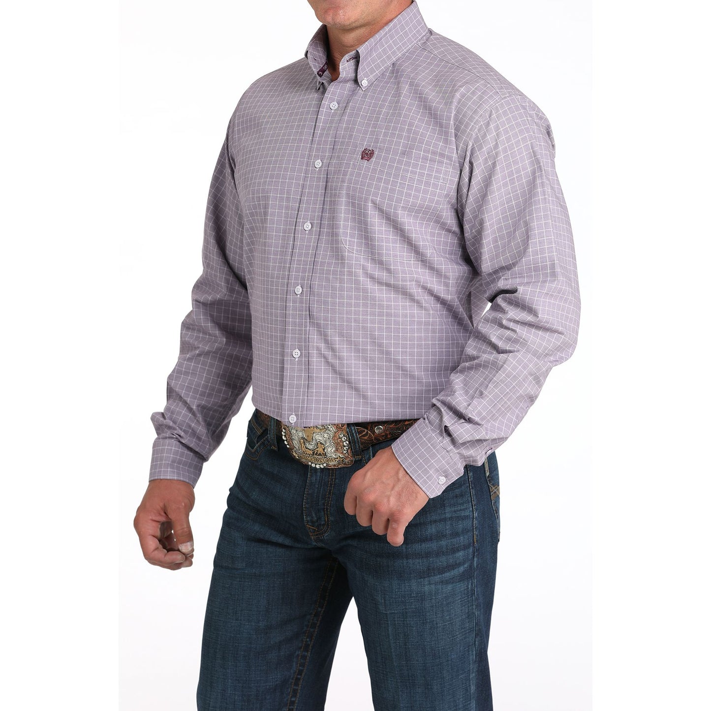 Men's Cinch Light Purple Plaid Print Western Shirt MTW1105976