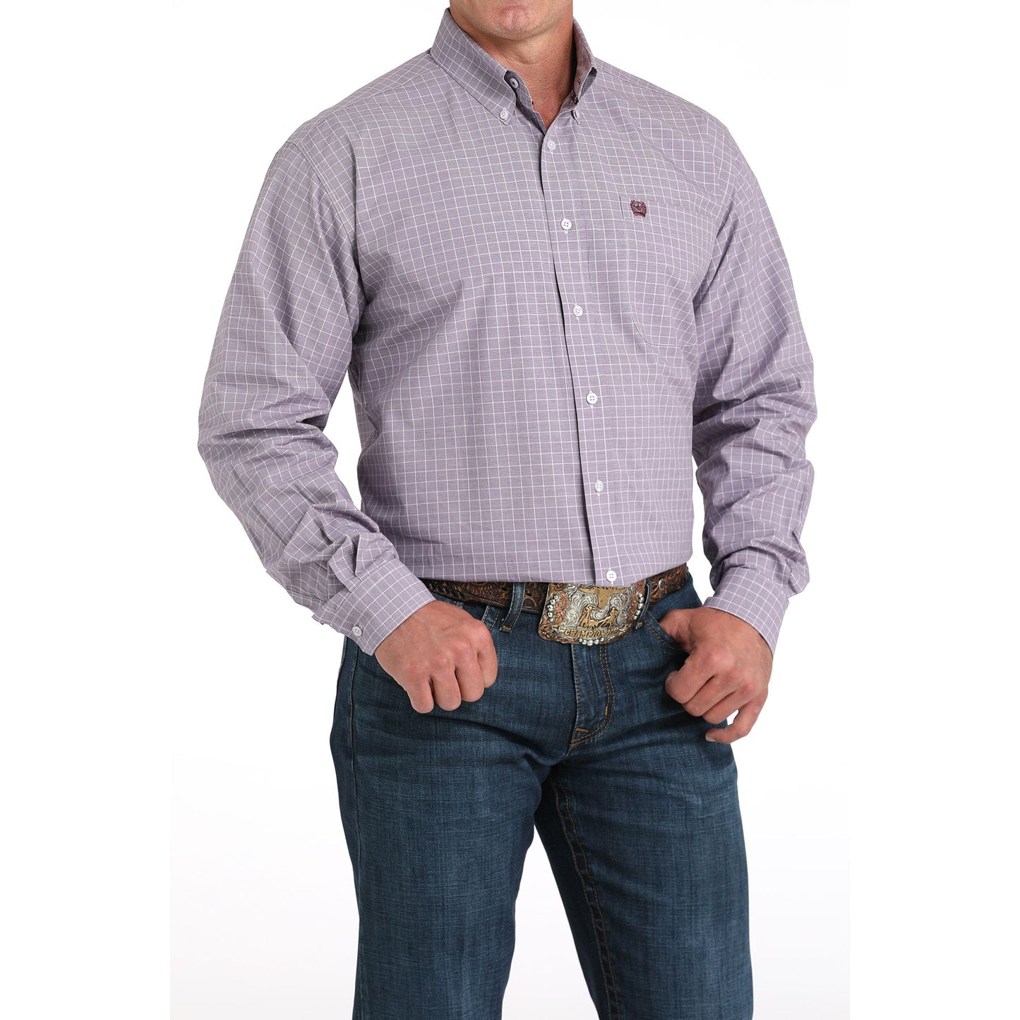 Men's Cinch Light Purple Plaid Print Western Shirt MTW1105976