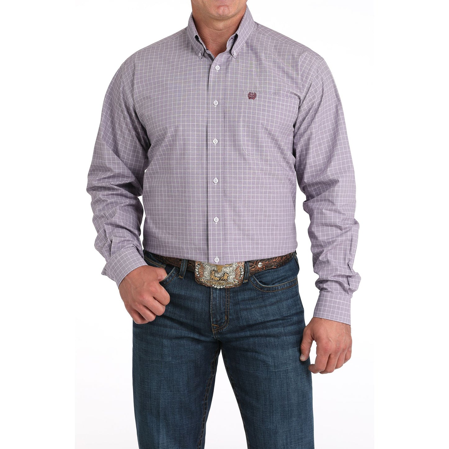 Men's Cinch Light Purple Plaid Print Western Shirt MTW1105976
