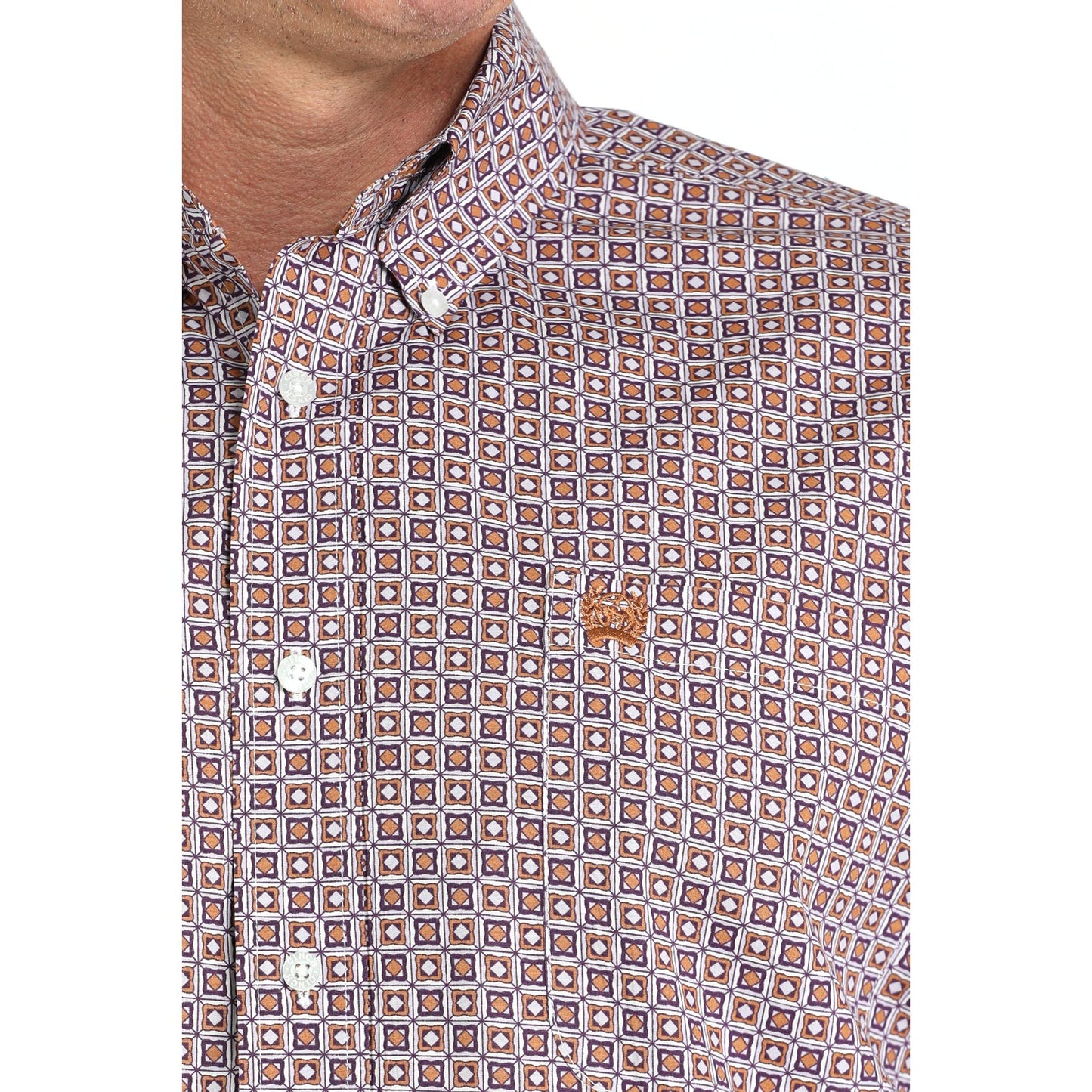 Men's Cinch Brown Geometric Print Long Sleeve Shirt MTW1105977