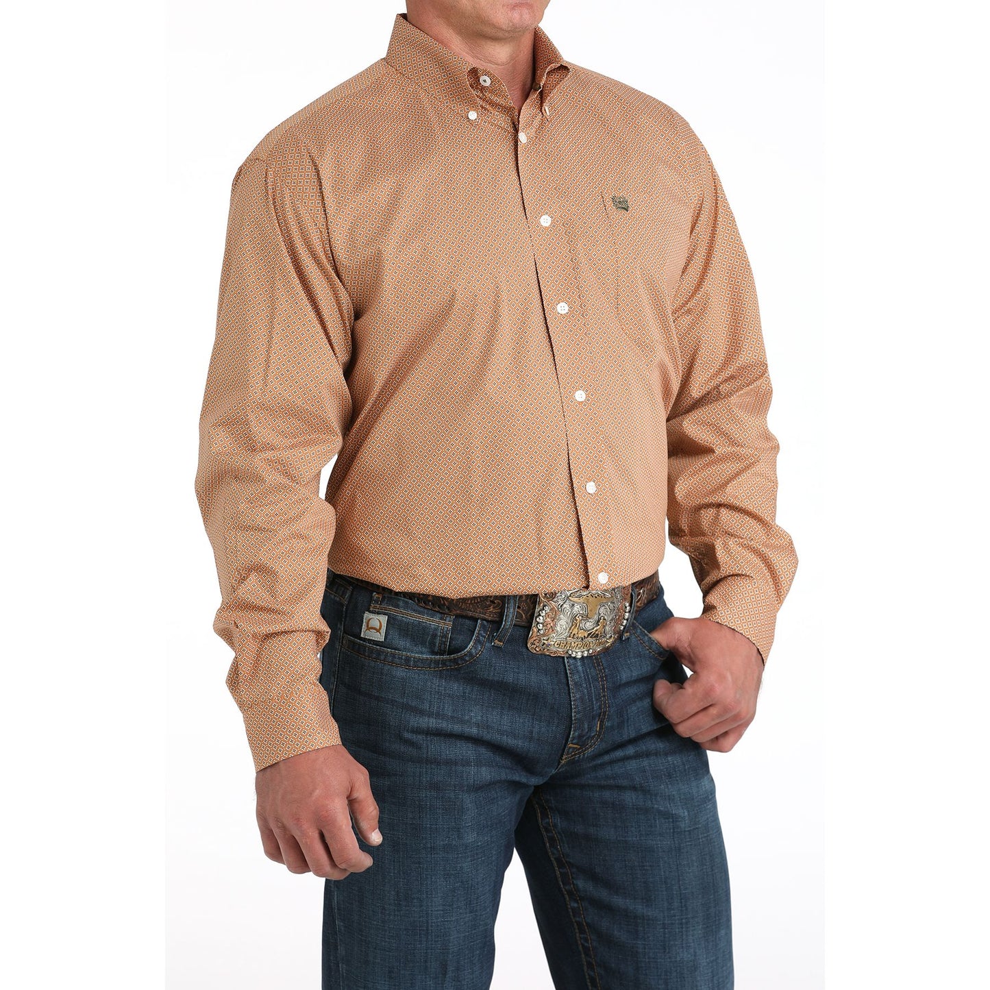 Men's Cinch Brown Print Long Sleeve Button Down Shirt MTW1105980