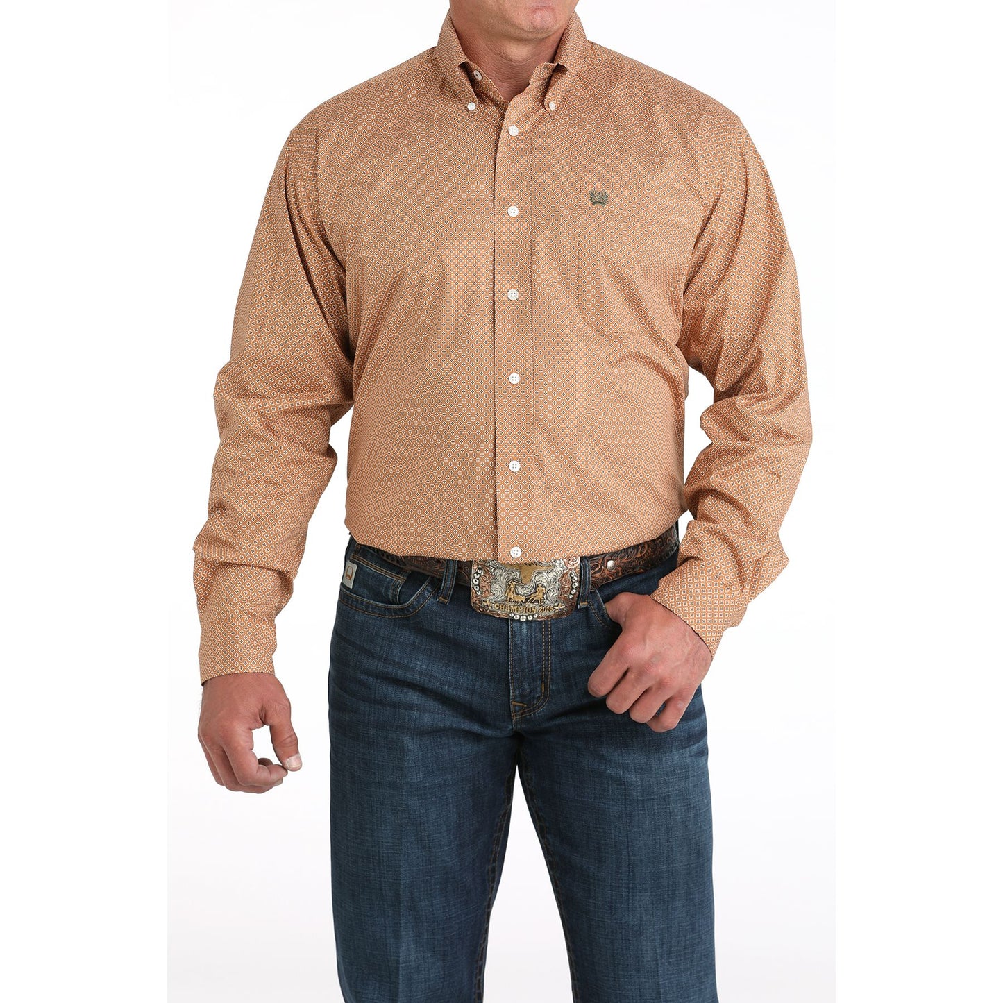 Men's Cinch Brown Print Long Sleeve Button Down Shirt MTW1105980