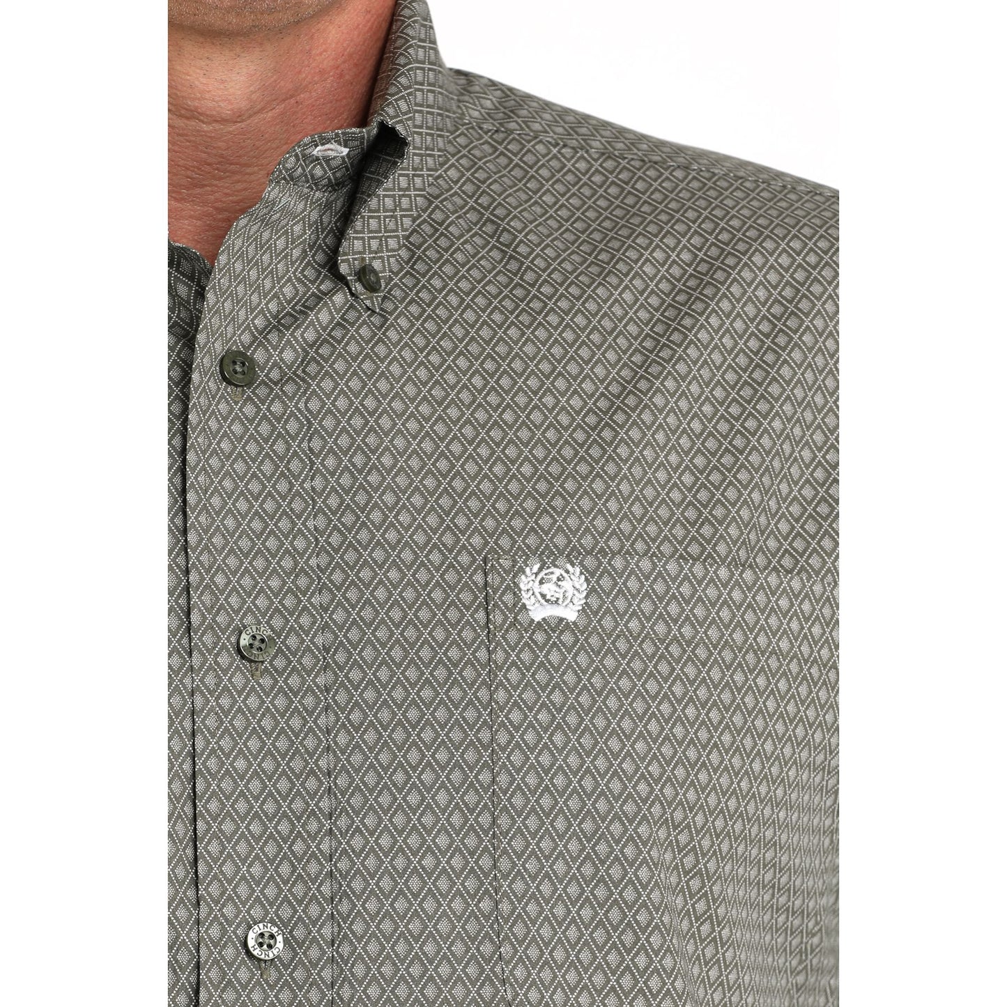 Men's Cinch Olive Diamond Print Long Sleeve Button Down MTW1105981