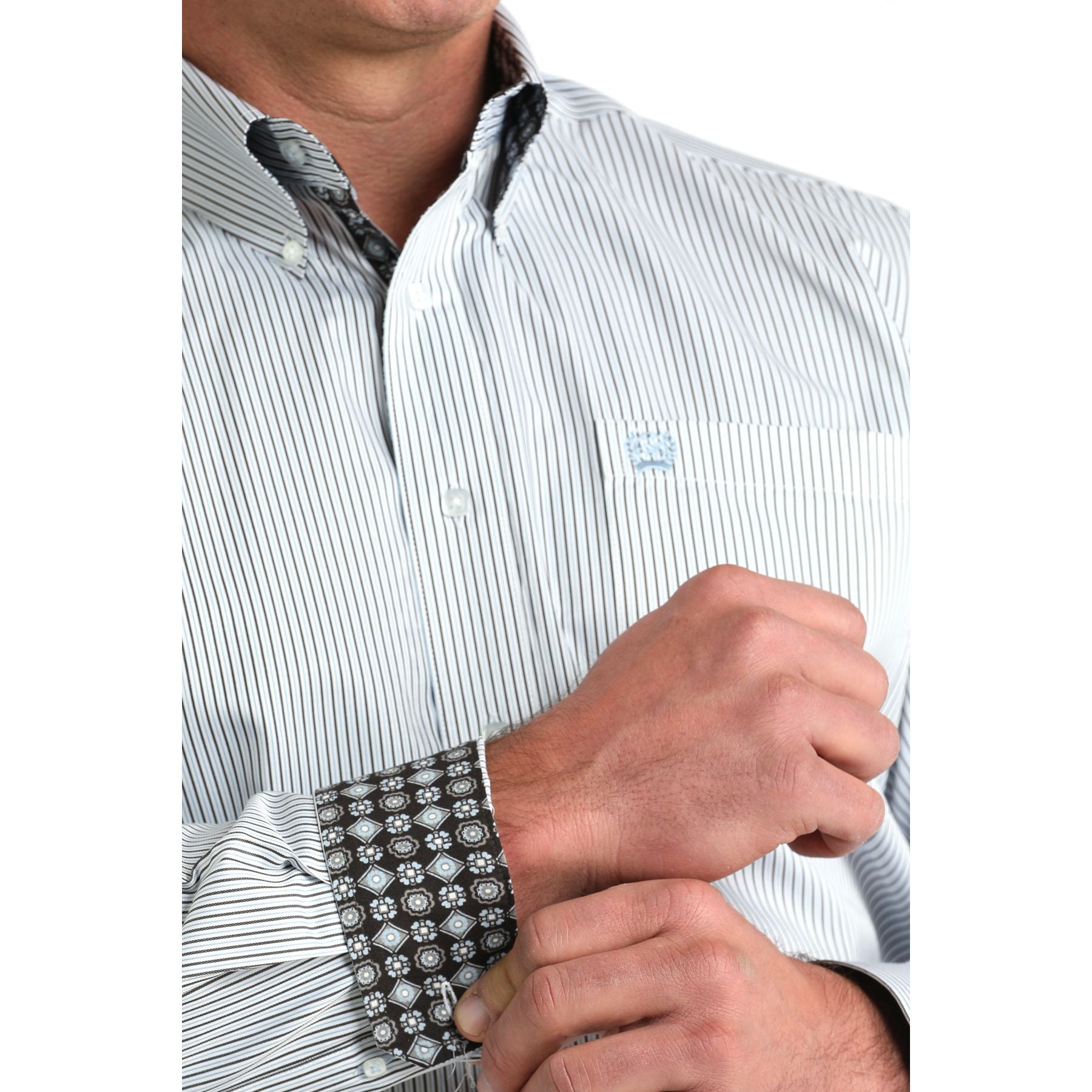 Men's Cinch White Stripe Long Sleeve Button Shirt MTW1106003