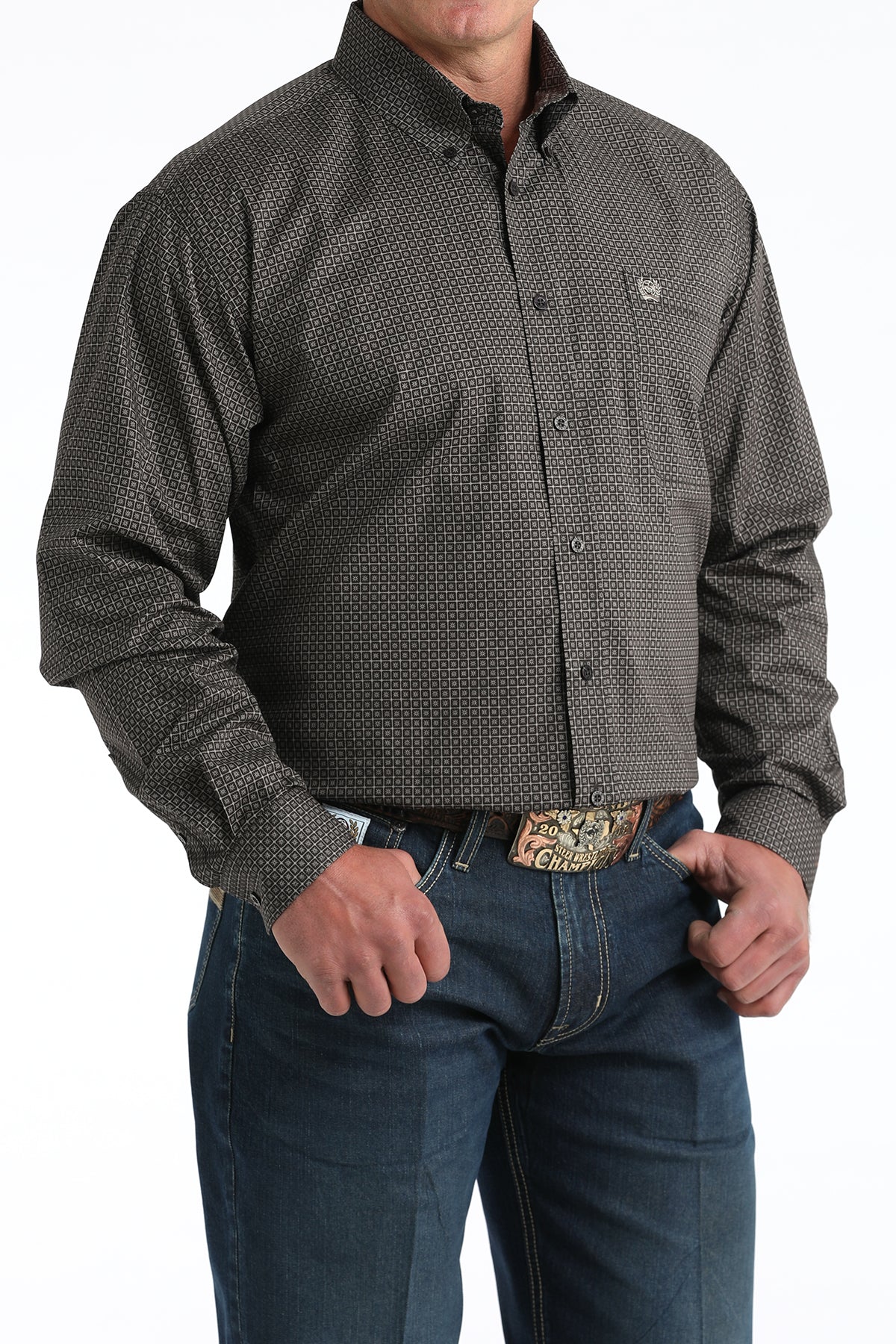 Men's Cinch Micro Geo Print Long Sleeve Button-Down Stretch Western Shirt MTW1106004