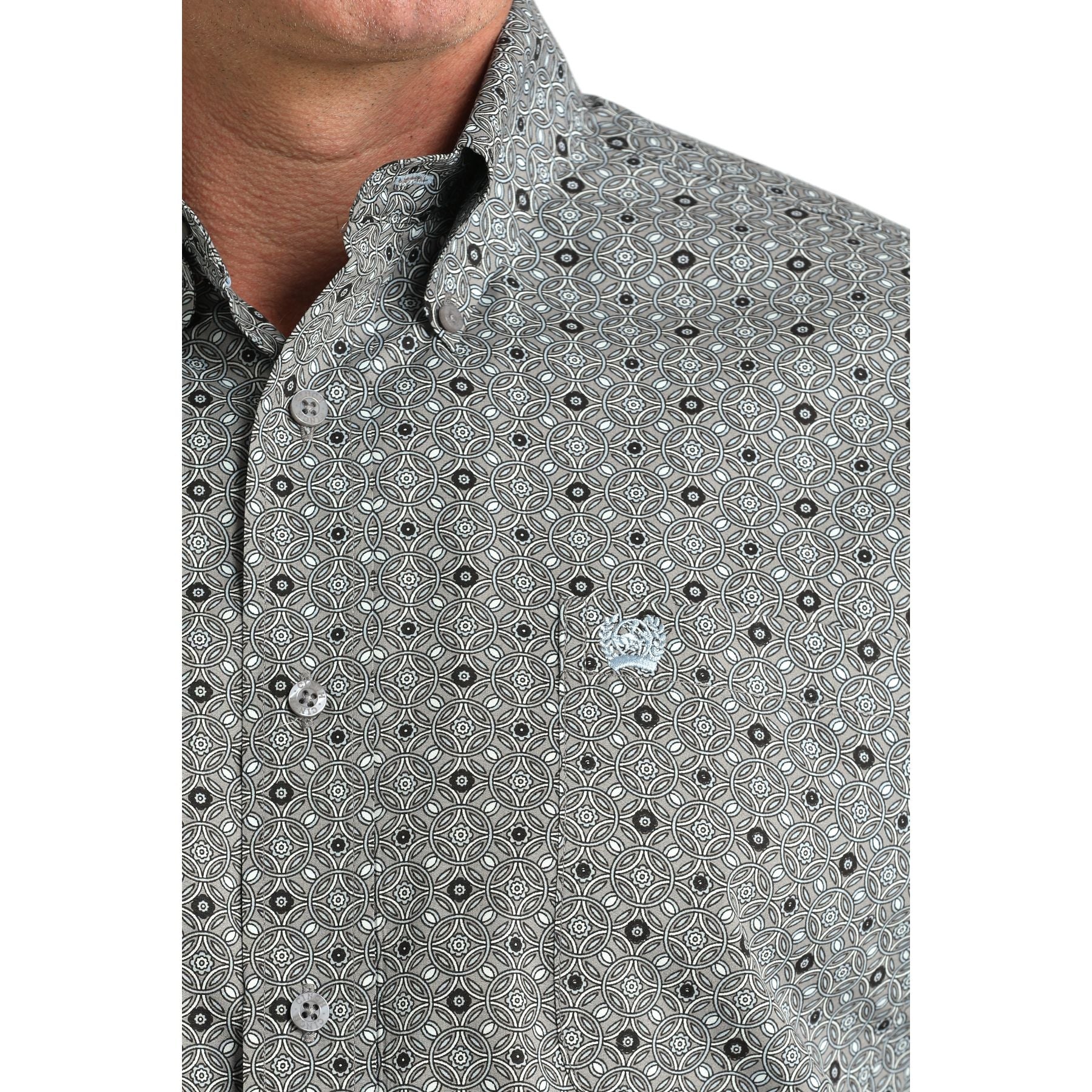 Men's Cinch Gray Geometric Print Button-Down Shirt MTW1106005