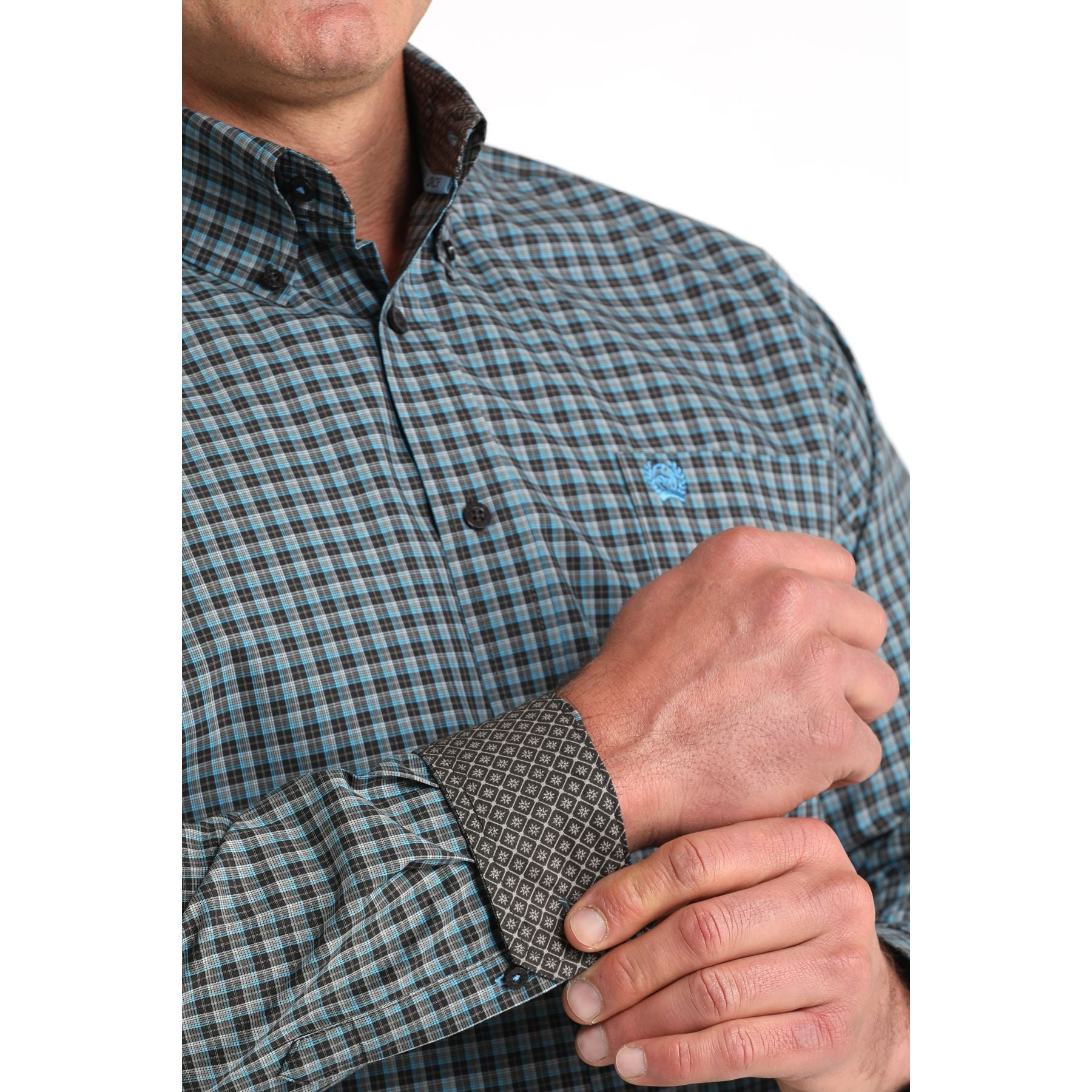 Men's Cinch Brown/Blue Small Plaid Classic Fit Button-Down Western Shirt MTW1106006