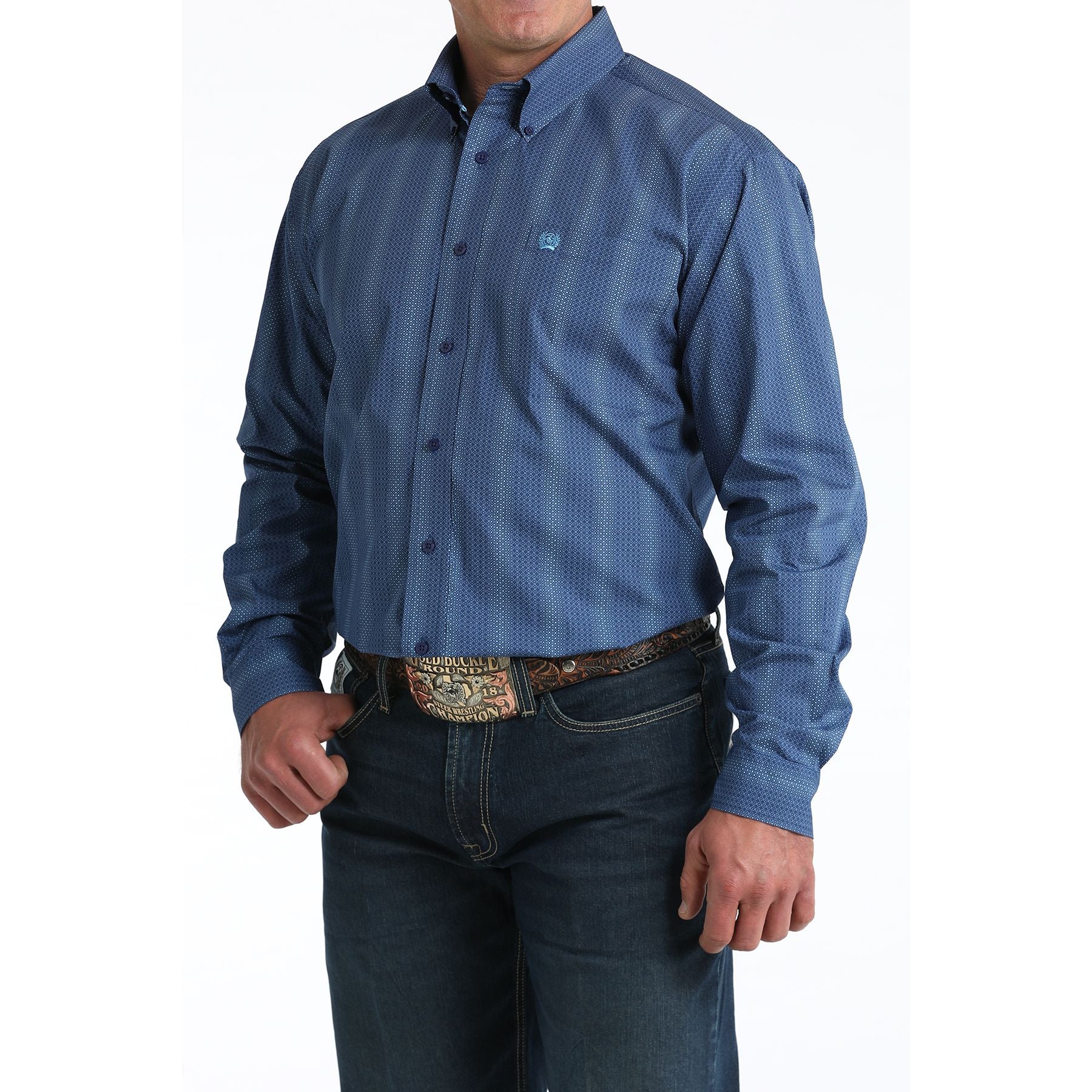 Men's Cinch Royal Blue Geometric Print Button-Down Western Shirt MTW1106010