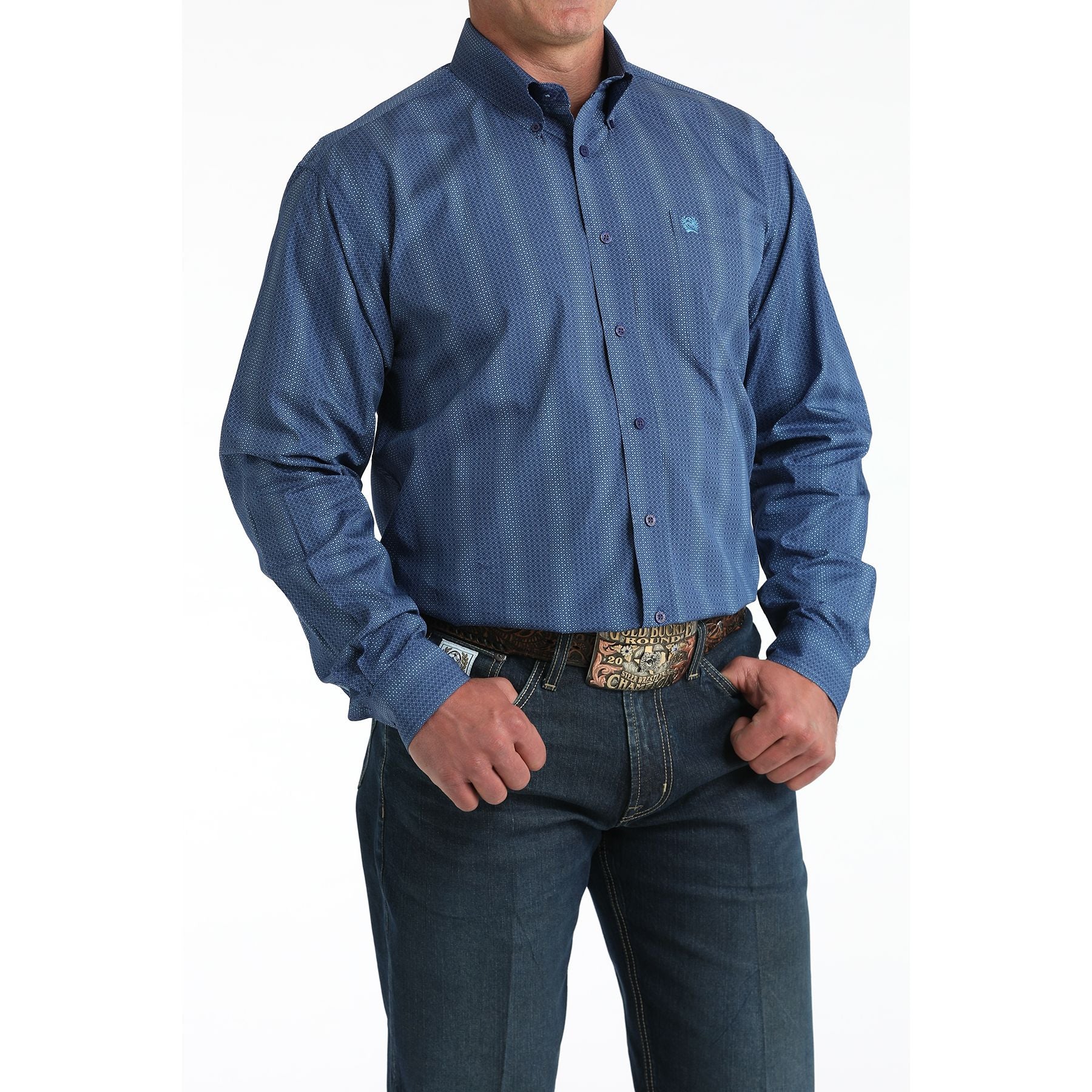 Men's Cinch Royal Blue Geometric Print Button-Down Western Shirt MTW1106010