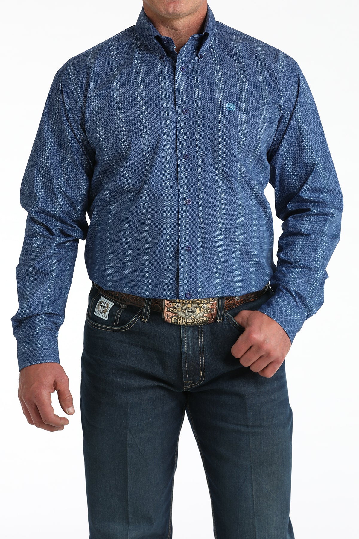 Men's Cinch Royal Blue Geometric Print Button-Down Western Shirt MTW1106010
