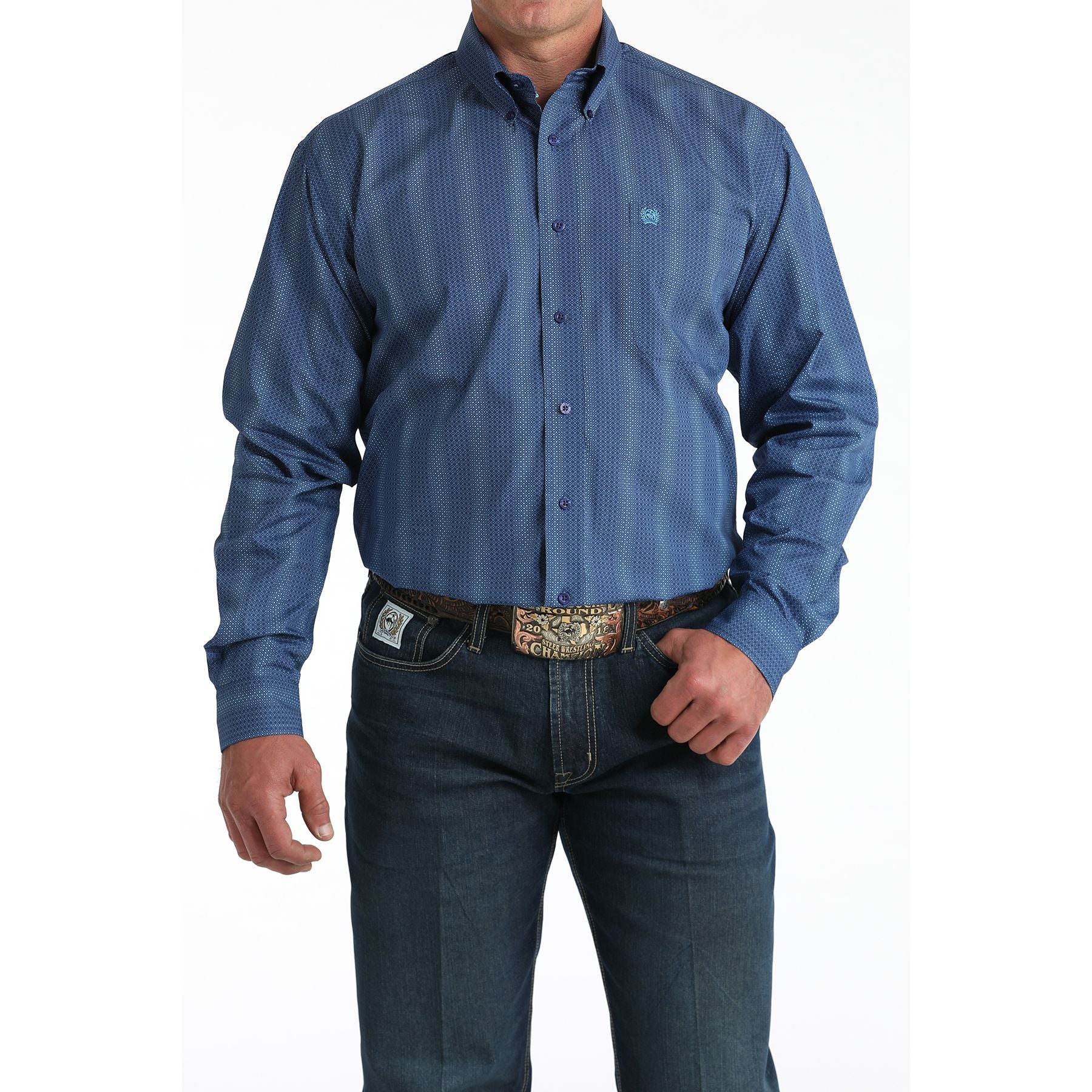 Men's Cinch Royal Blue Geometric Print Button-Down Western Shirt MTW1106010