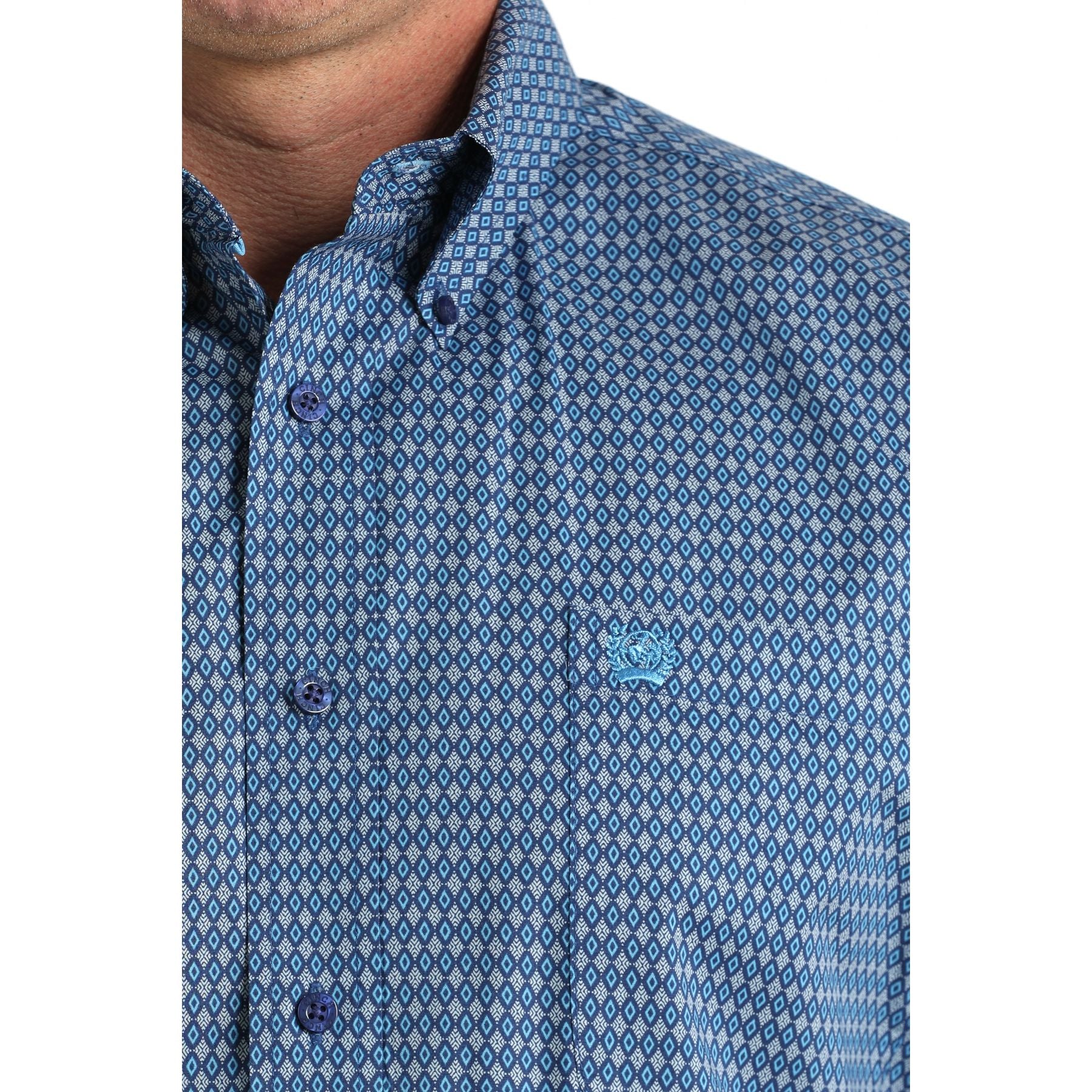 Men's Cinch Blue Diamond Print Long Sleeve Button Shirt MTW1106011