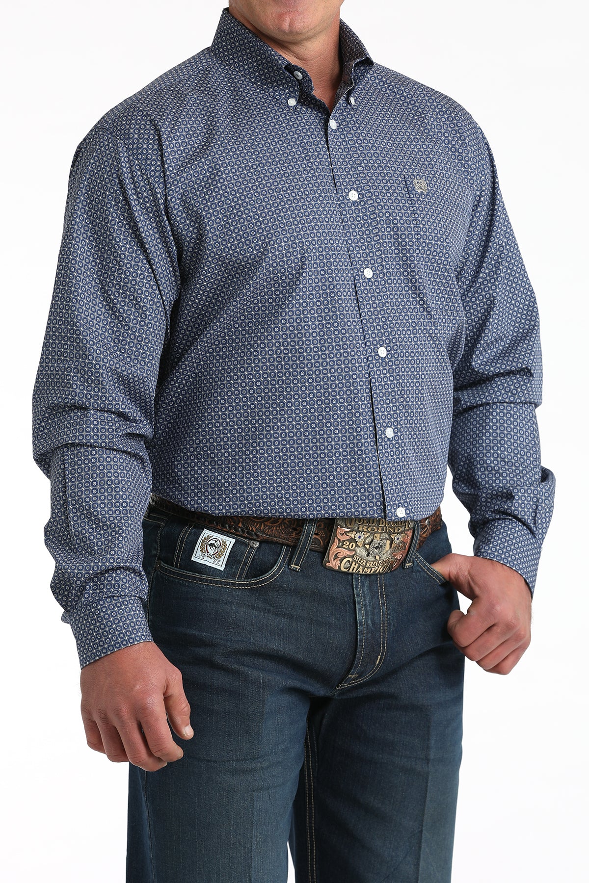 Men's Cinch Royal Printed Long Sleeve Shirt MTW1106012