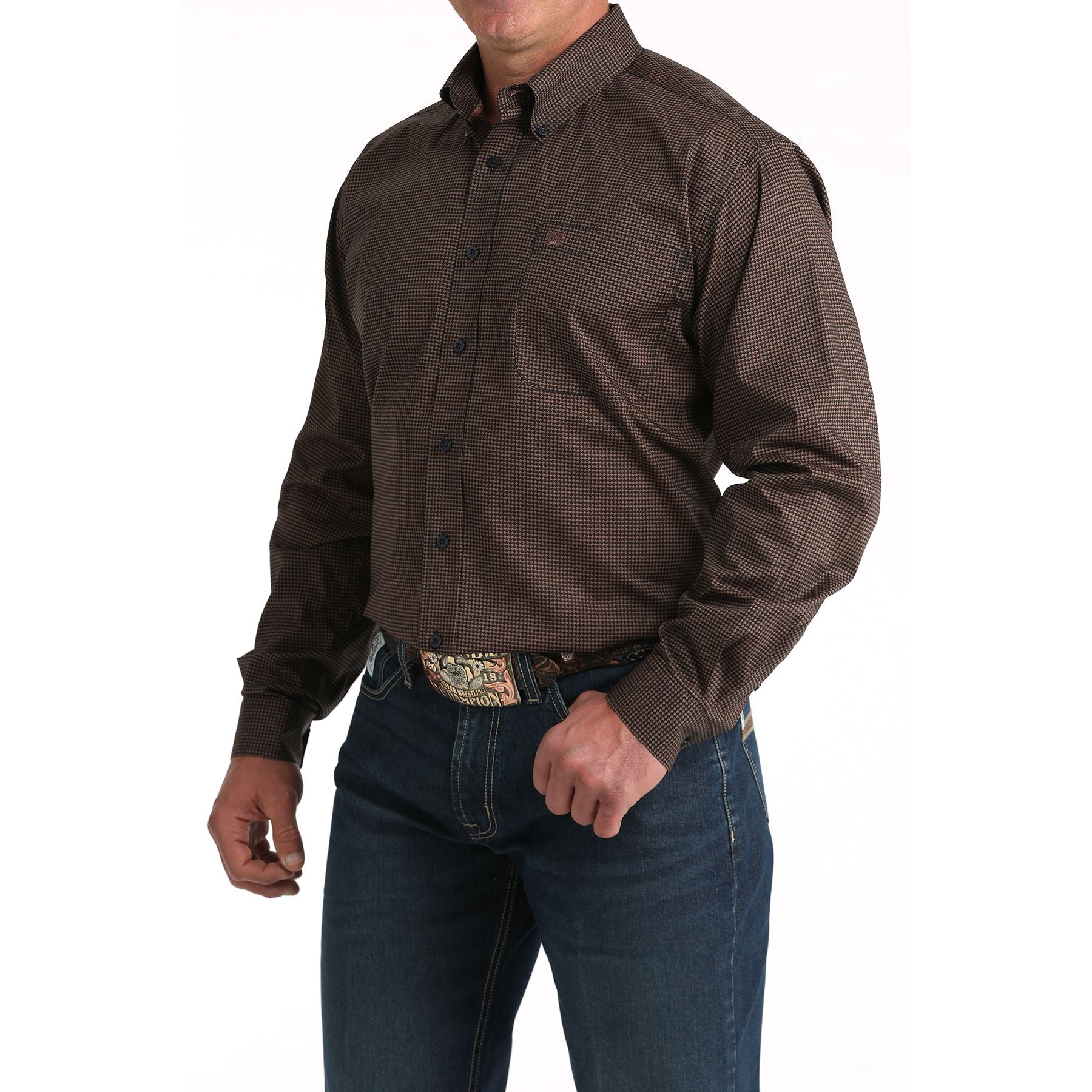 Men's Cinch Long Sleeve Printed Navy Button Up MTW1106019