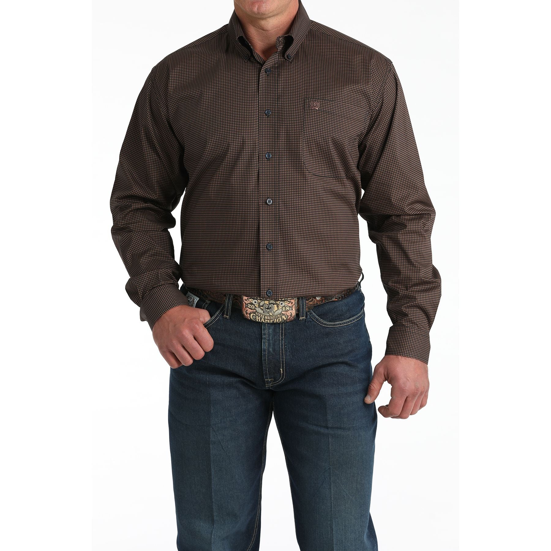 Men's Cinch Long Sleeve Printed Navy Button Up MTW1106019