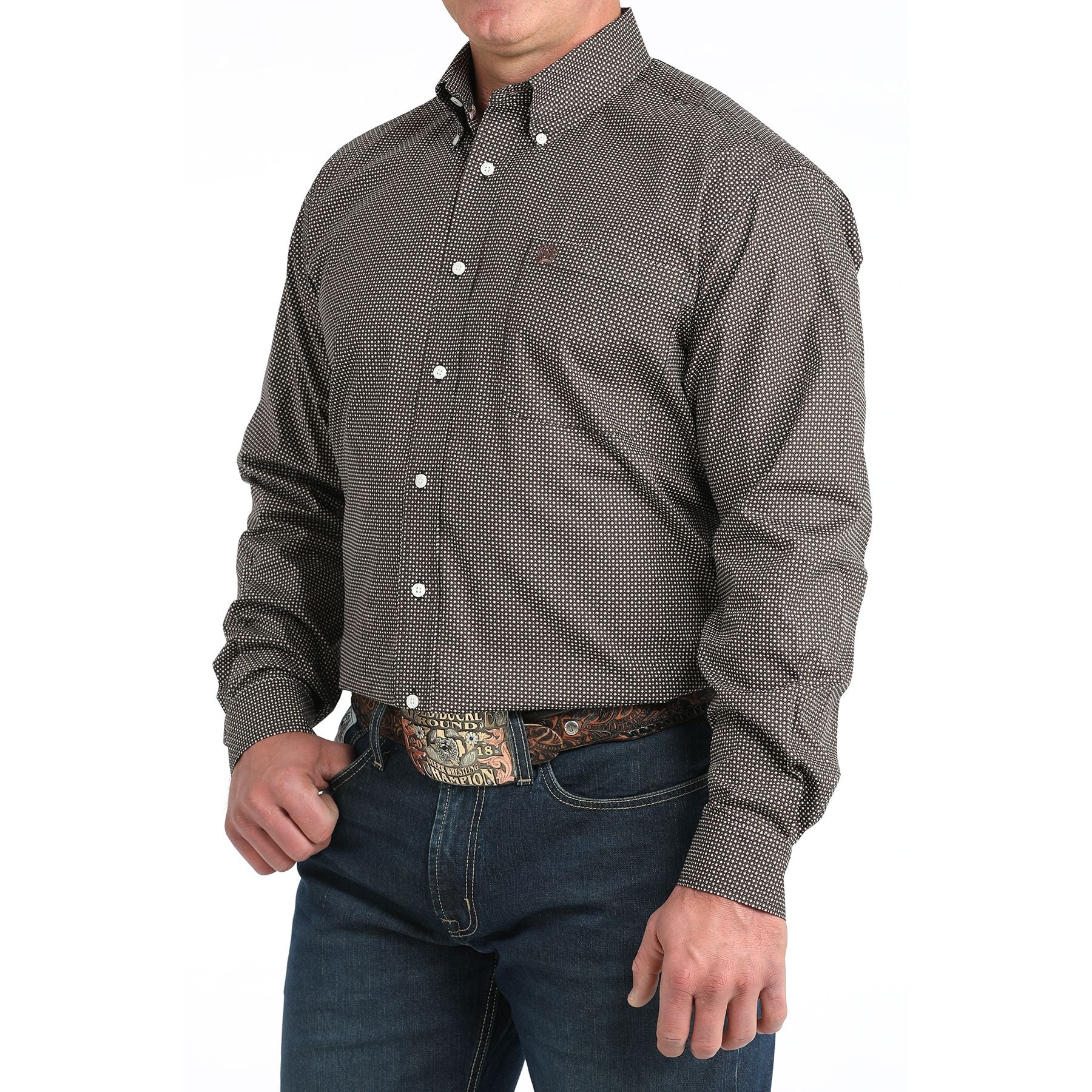 Men's Cinch Long Sleeve Navy Print Button Up Shirt MTW1106020