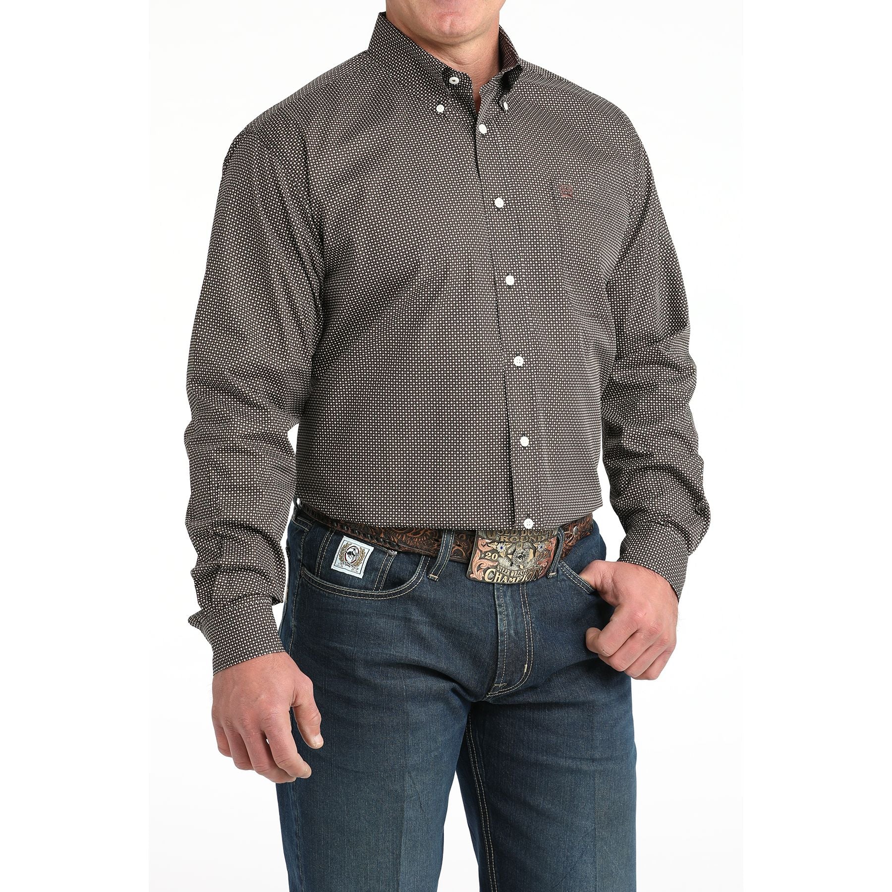 Men's Cinch Long Sleeve Navy Print Button Up Shirt MTW1106020