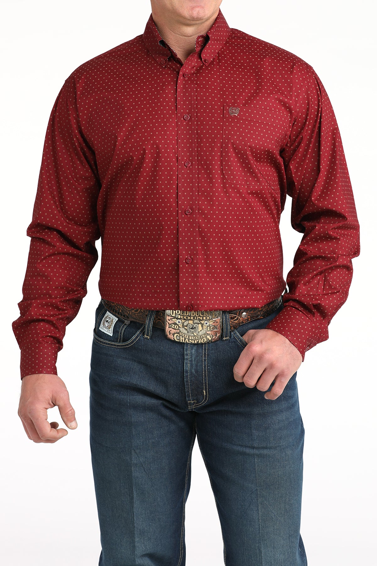Men's Cinch Burgundy Long Sleeve Button Up Shirt MTW1106024
