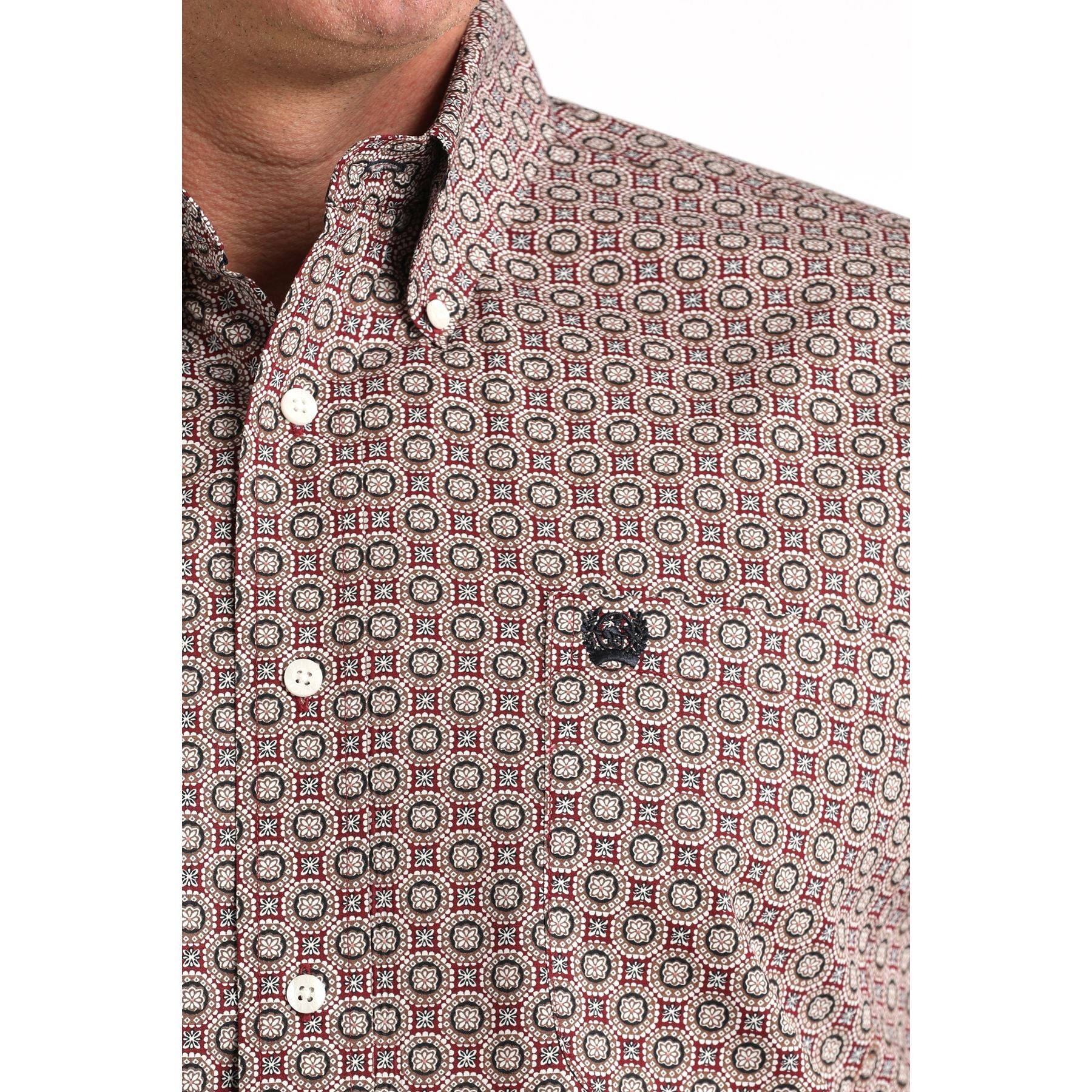Men's Cinch Long Sleeve Burgundy Printed Button Up Shirt MTW1106025