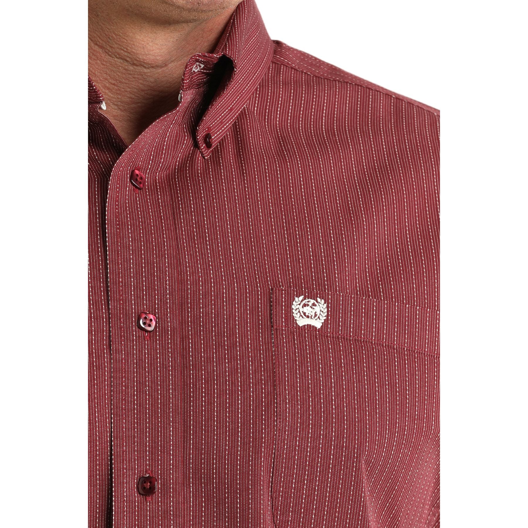 Men's Cinch Burgundy/White Classic Fit Button-Down Western Shirt MTW1106026
